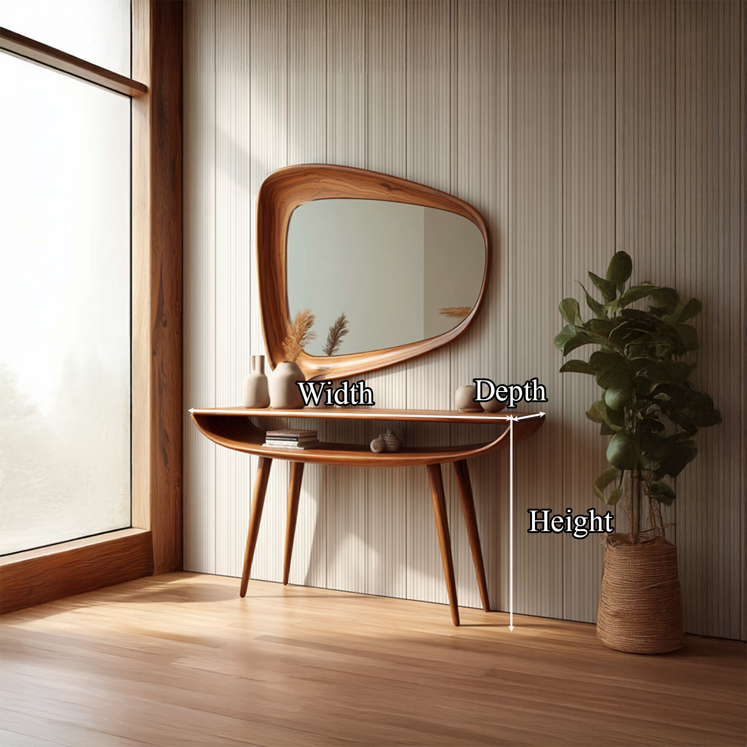 Mid Century Curved Console Table For Entryway And Bedroom