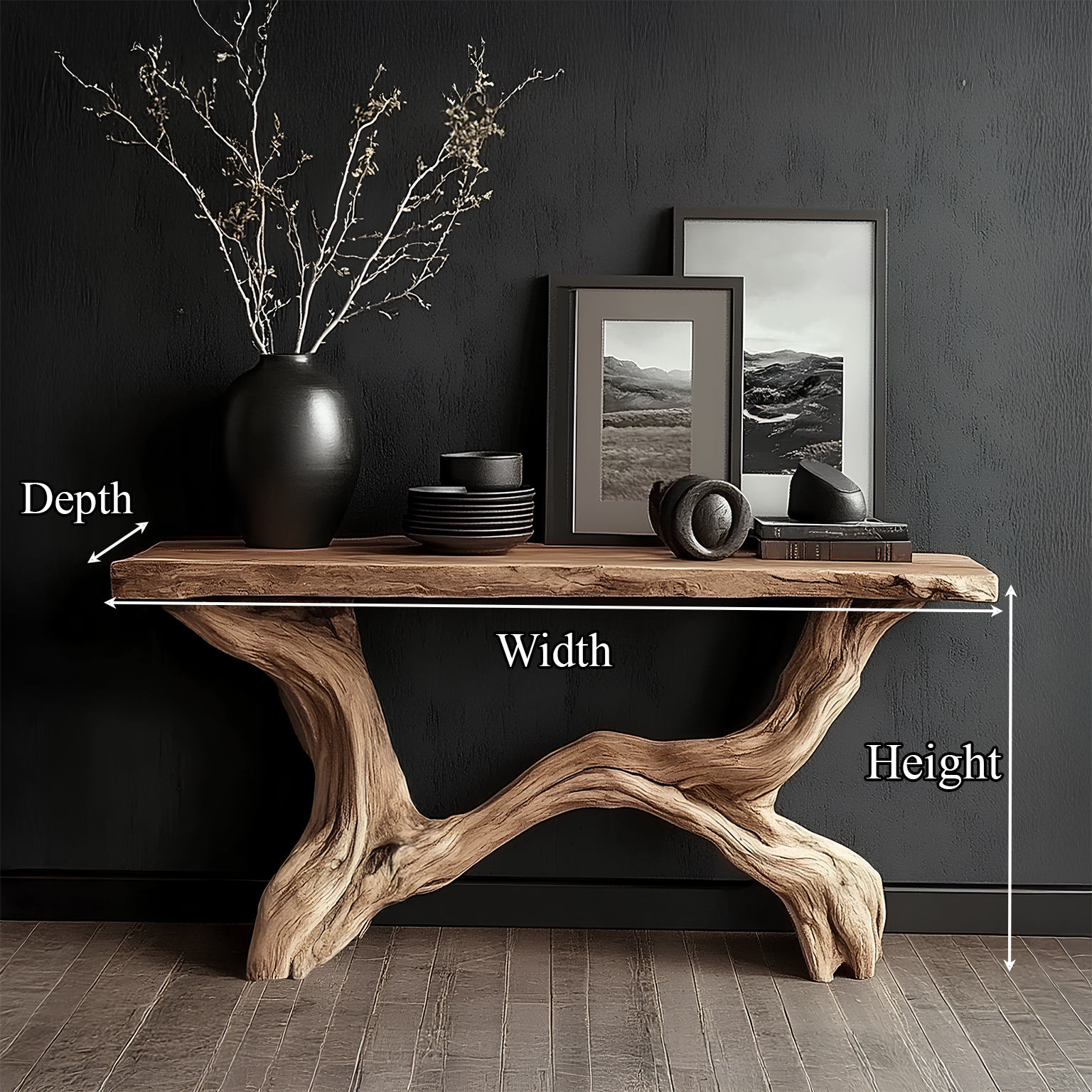 Live Edge Console Table Solid Wood Rustic Driftwood Gift