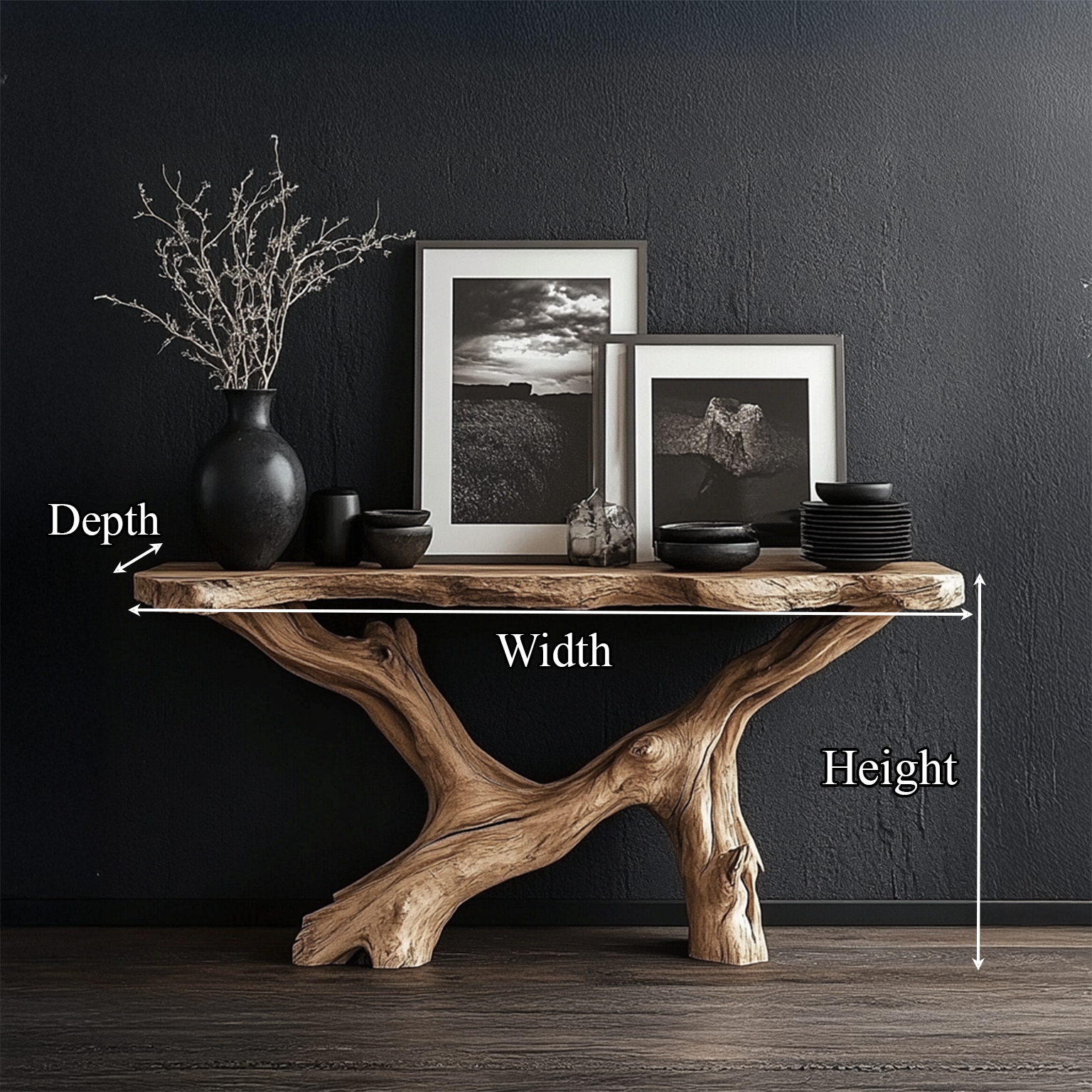 Live Edge Console Table Natural Wood Rustic Handmade Gift