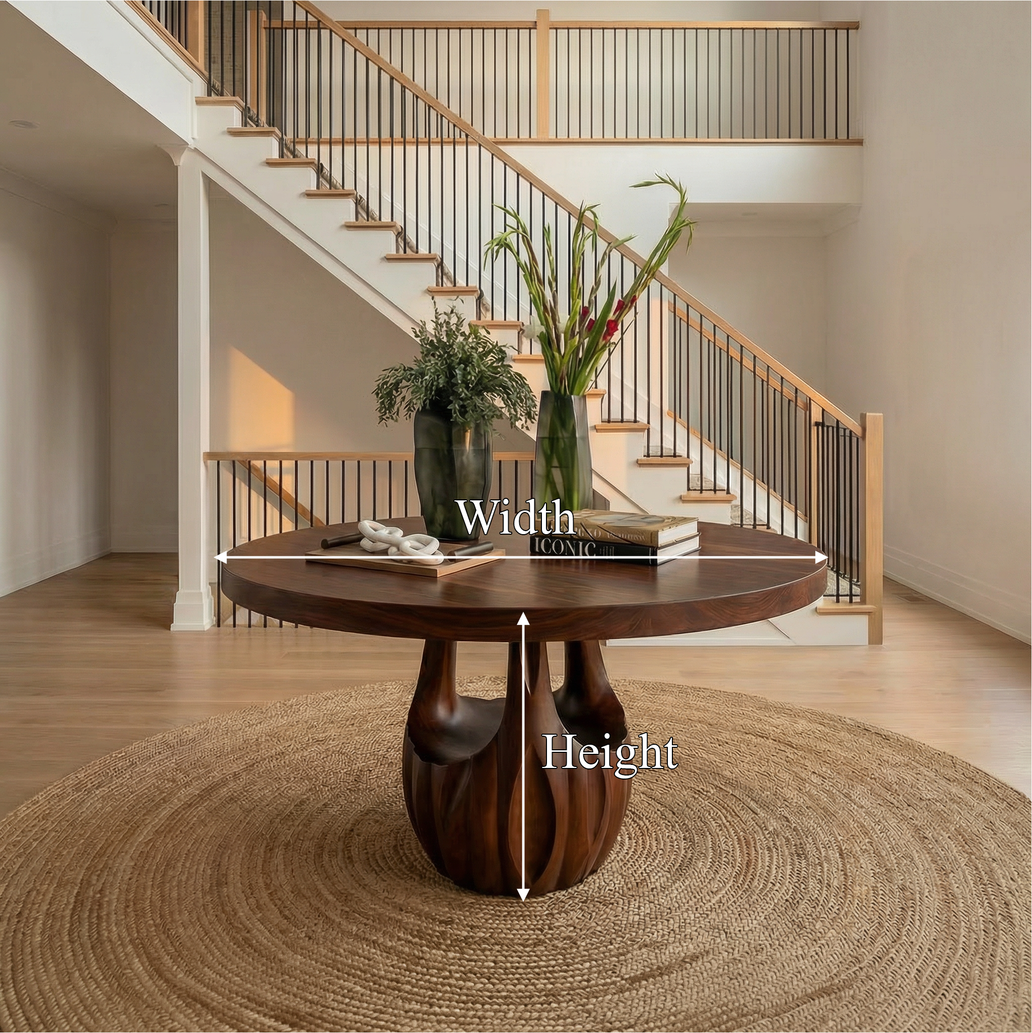 Modern Round Entryway Foyer Table With Unique Sculptural Base For Entryway And Hallway