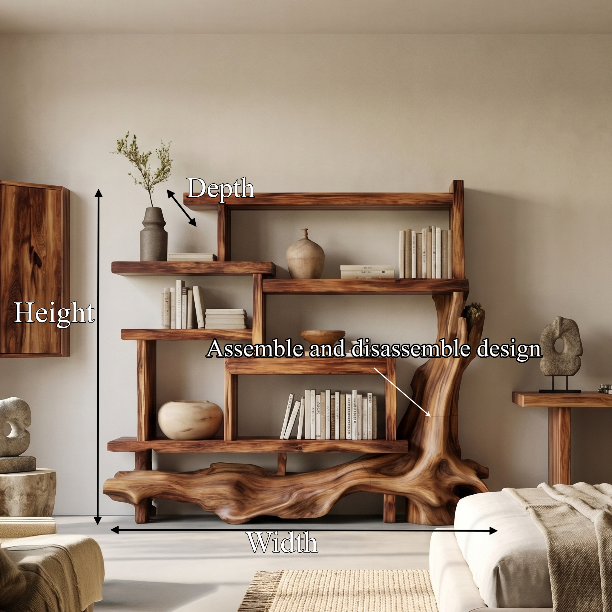 Organic Unique Wood Display Shelf For Living Room And Office