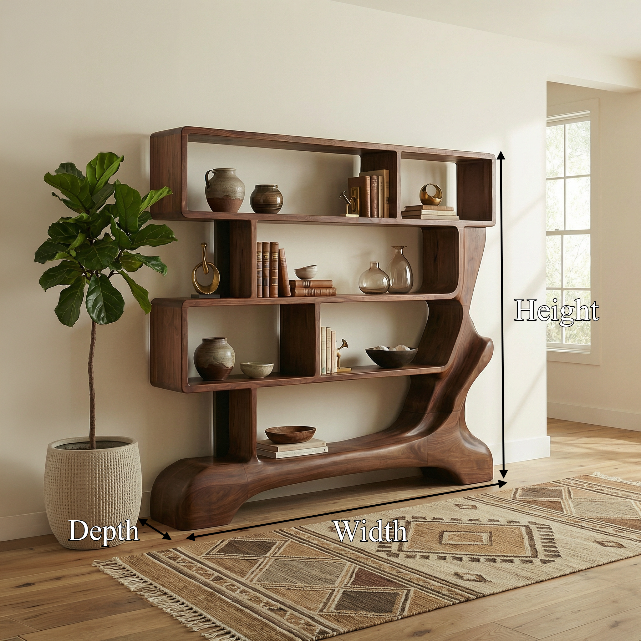 Organic Sculptural Bookshelf For Living Room And Office