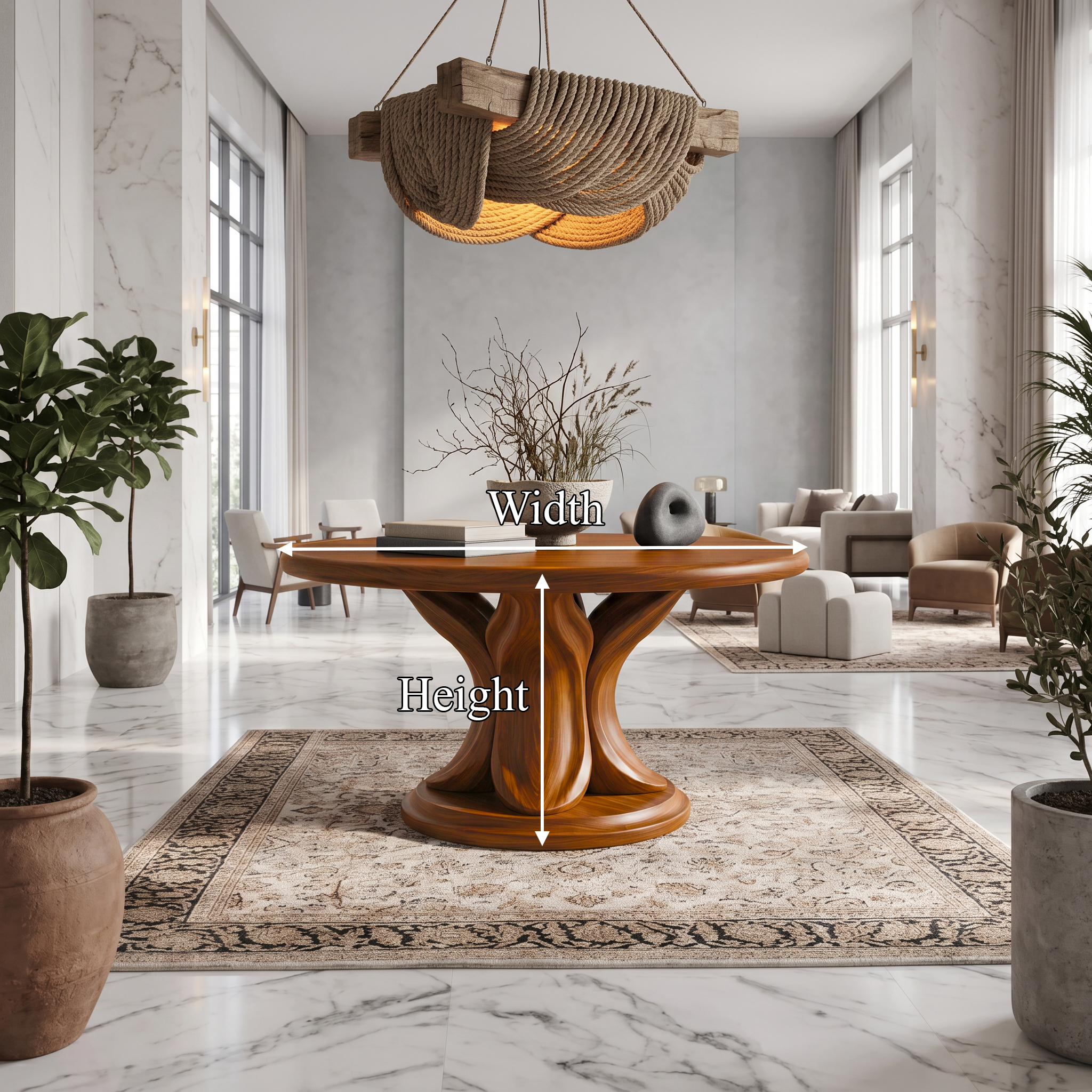 Modern Round Console Table With Twisted Architectural Form For Entryway And Living Room