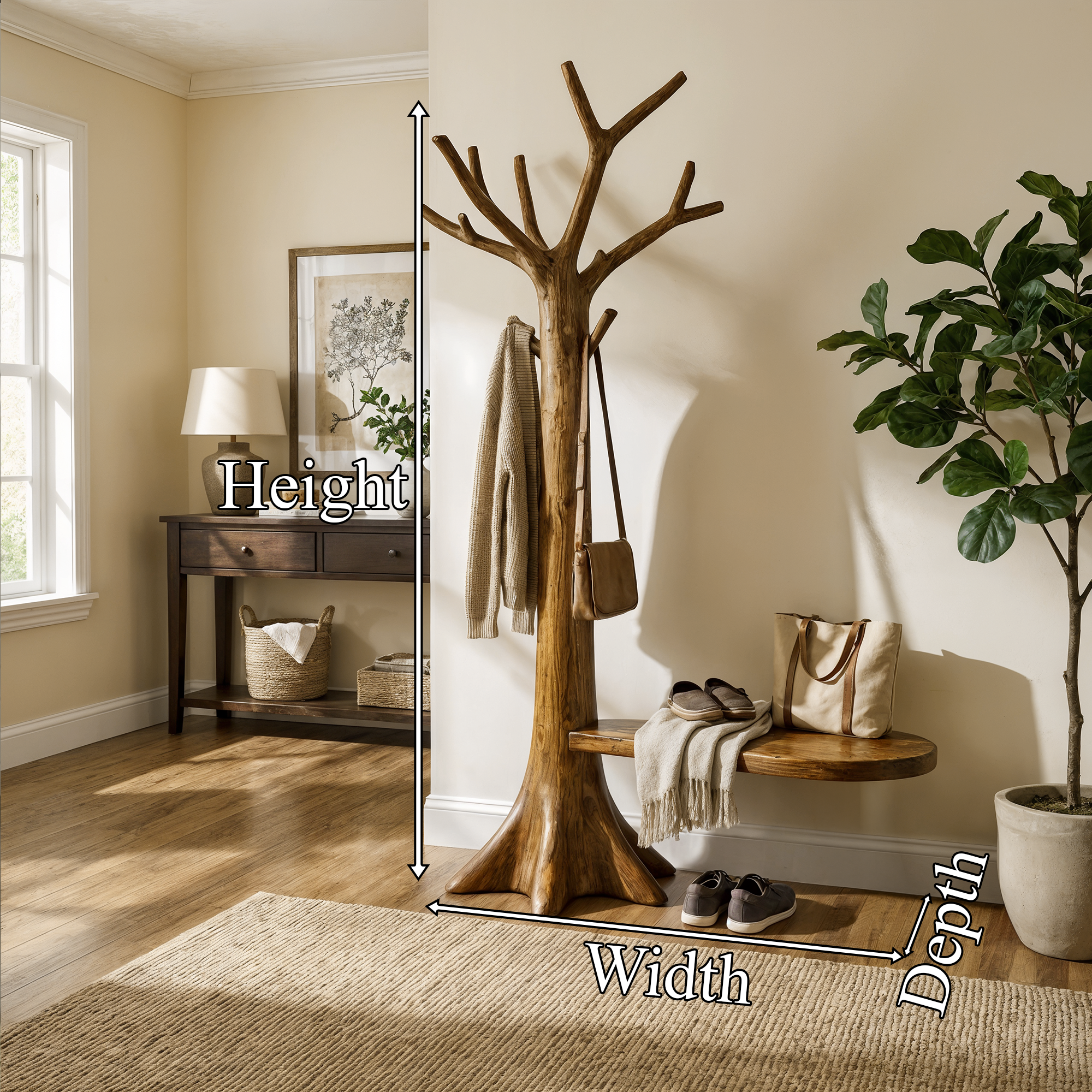 Sculptural Tree Coat Rack Solid Wood Entryway Interior Statement Decor