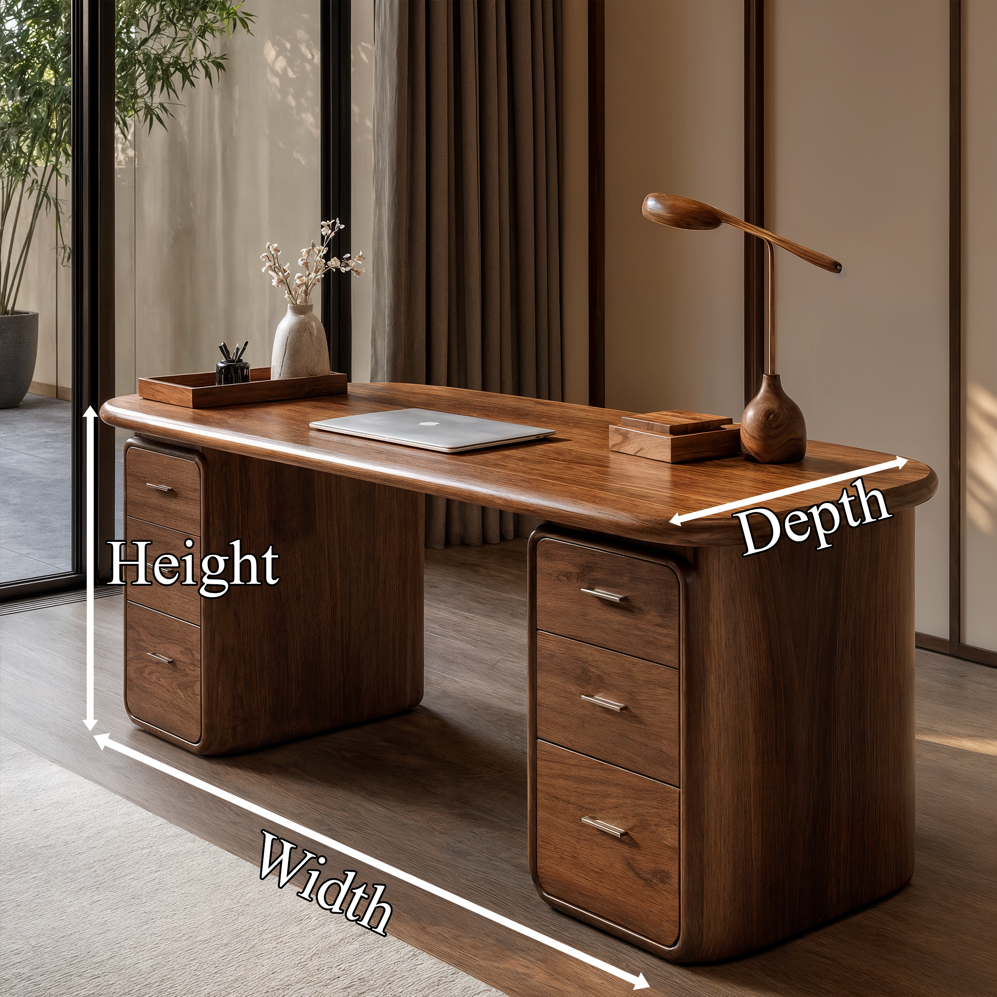 Contemporary Wood Desk With Built In Drawers For Home Office