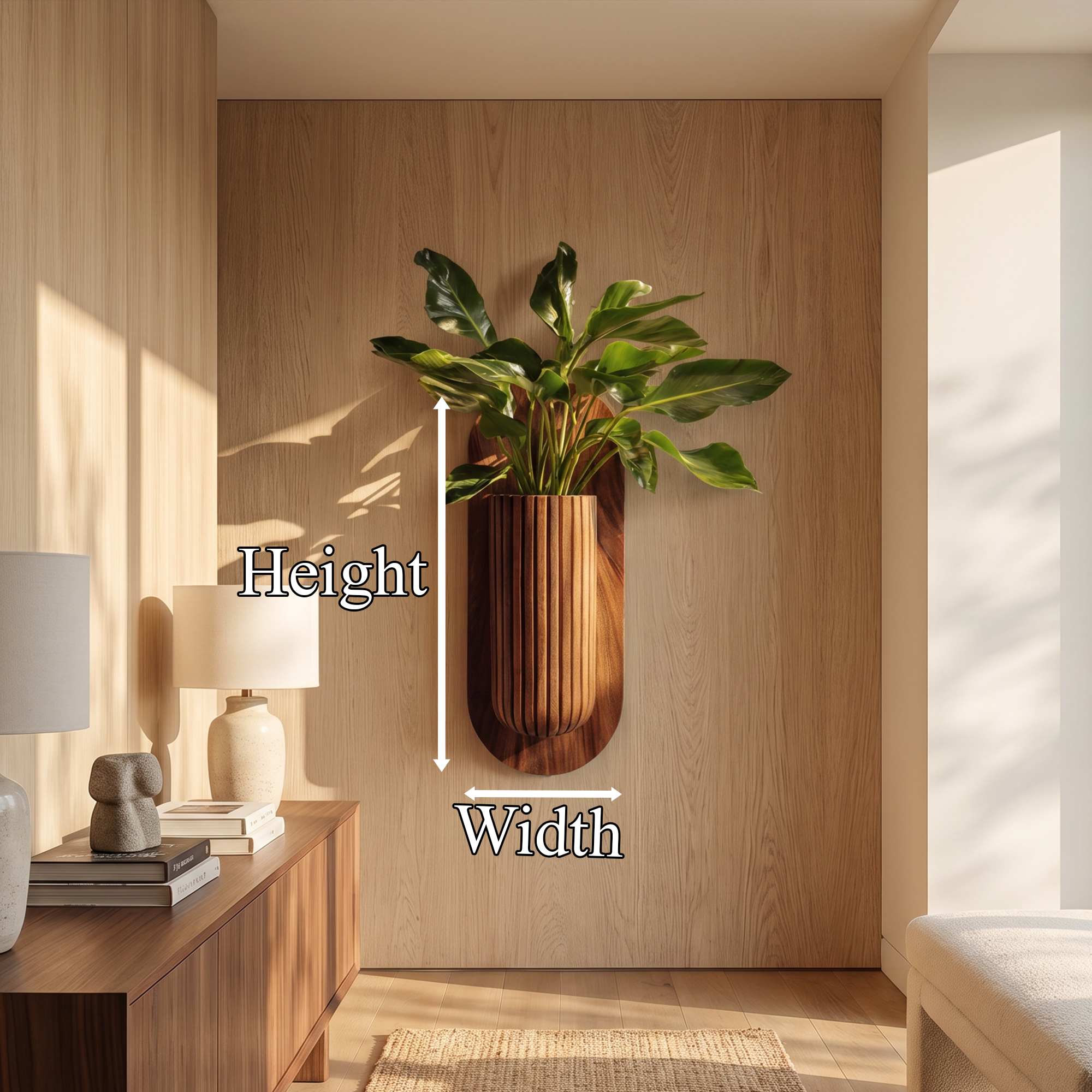 Minimalist Wood Wall Planter With Solid Wood Display Vessel For Plants