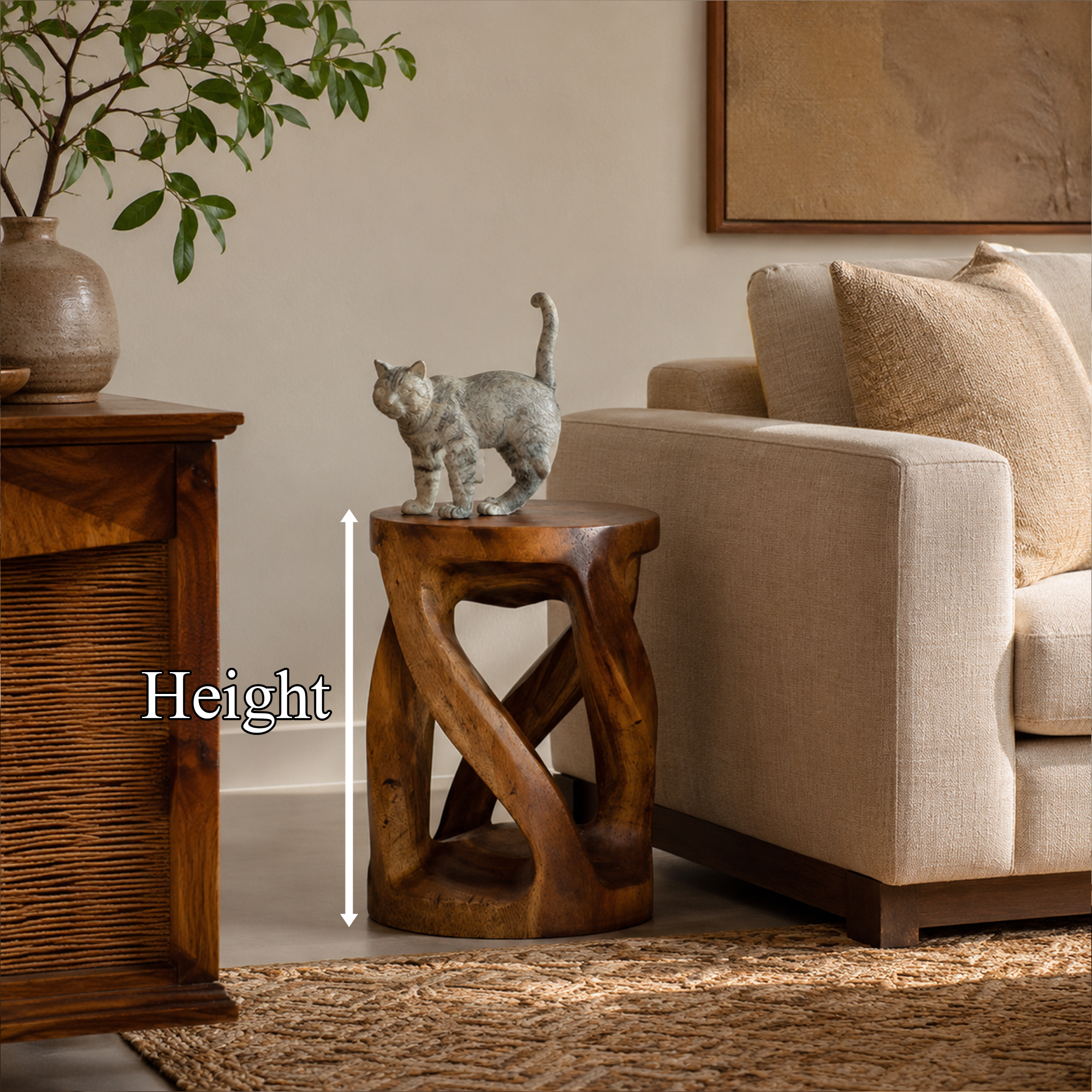 Handcrafted Side Table With Organic Twisted Design For Reading Nook