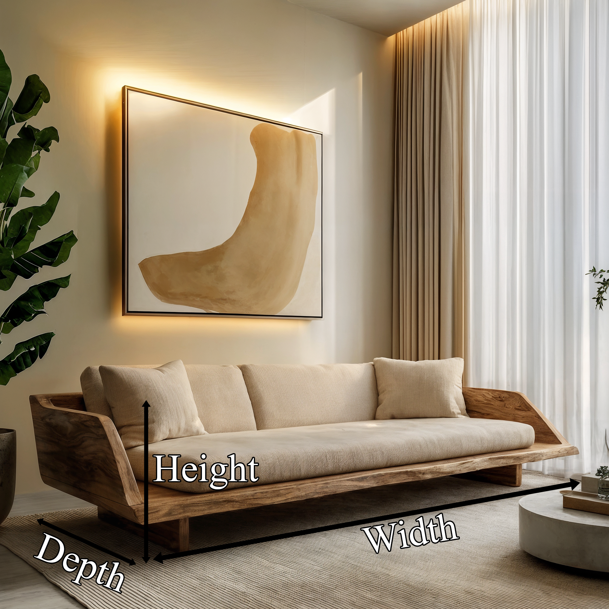 Handcrafted Sofa Frame With Sculptural Wooden Base For Living Room