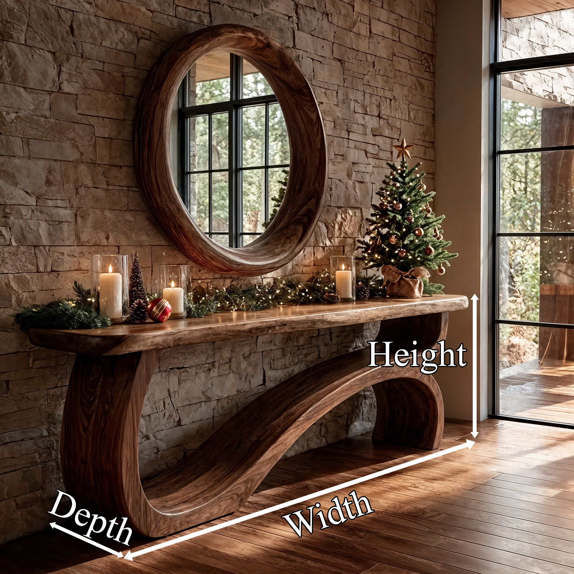 Modern Console Table Table With Sculptural Open Wood Base For Living Room