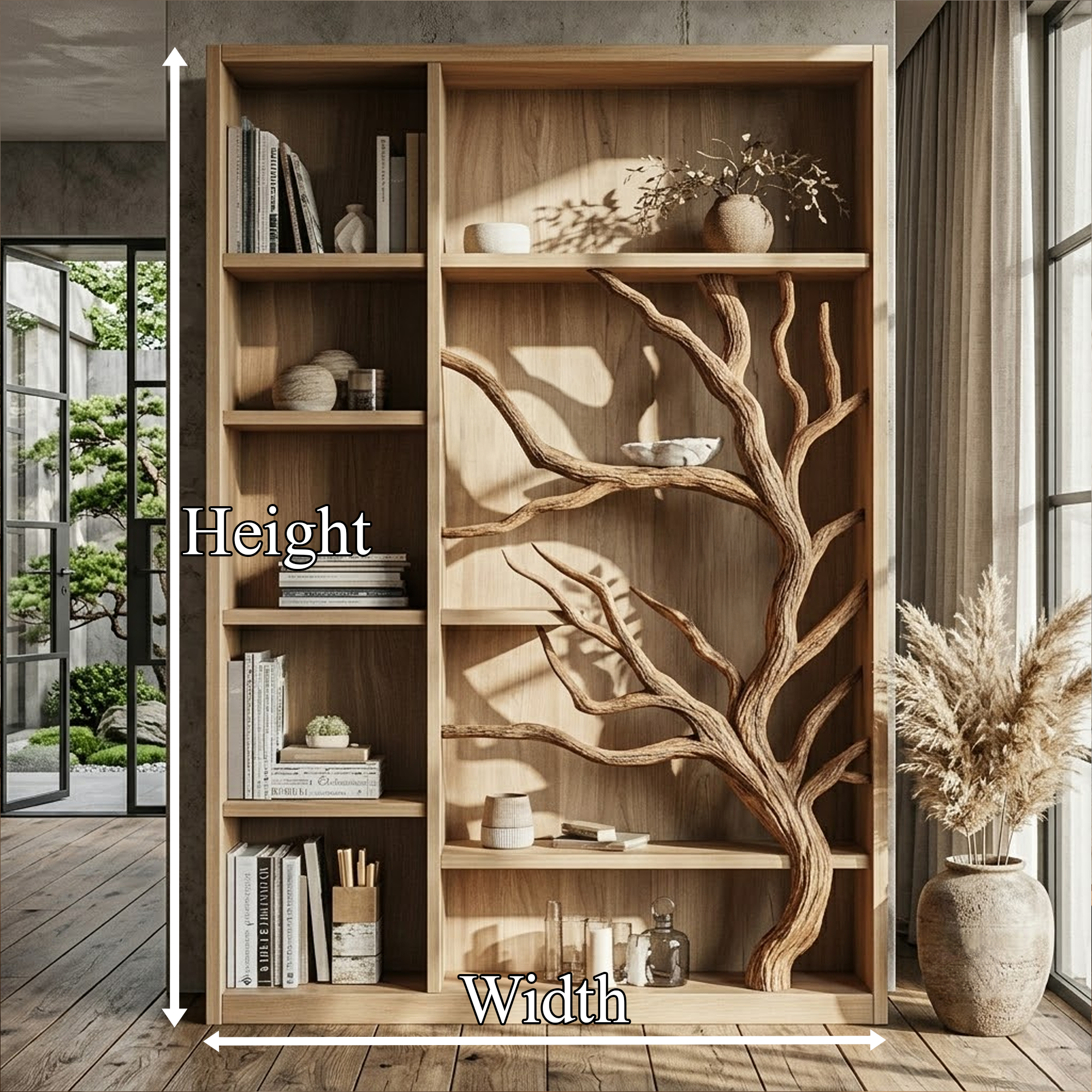 Tree Bookcase Cabinet With Open Display Shelves For Living Room And Study