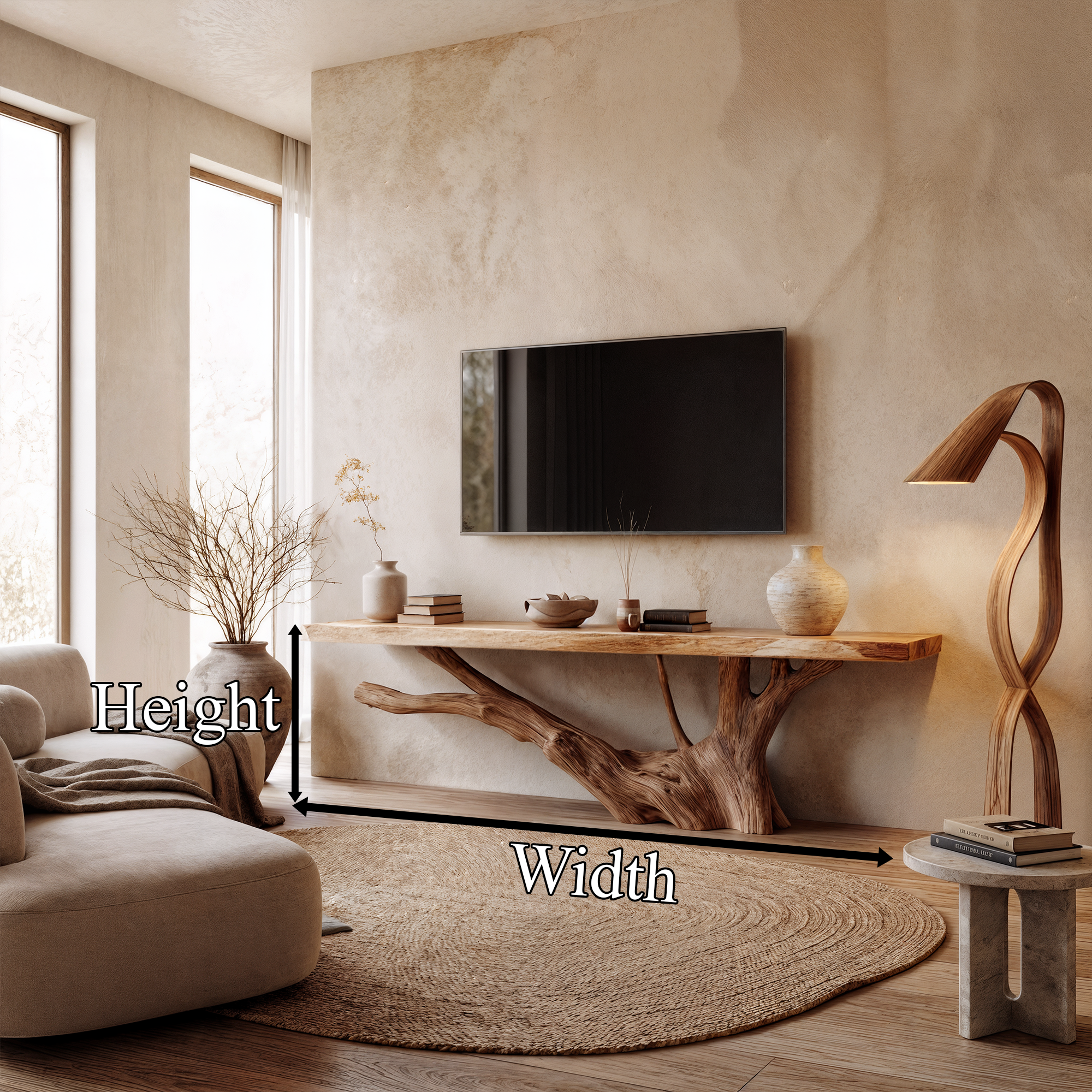 Nature Inspired TV Stand With Handcrafted Tree Root Design For Living Room