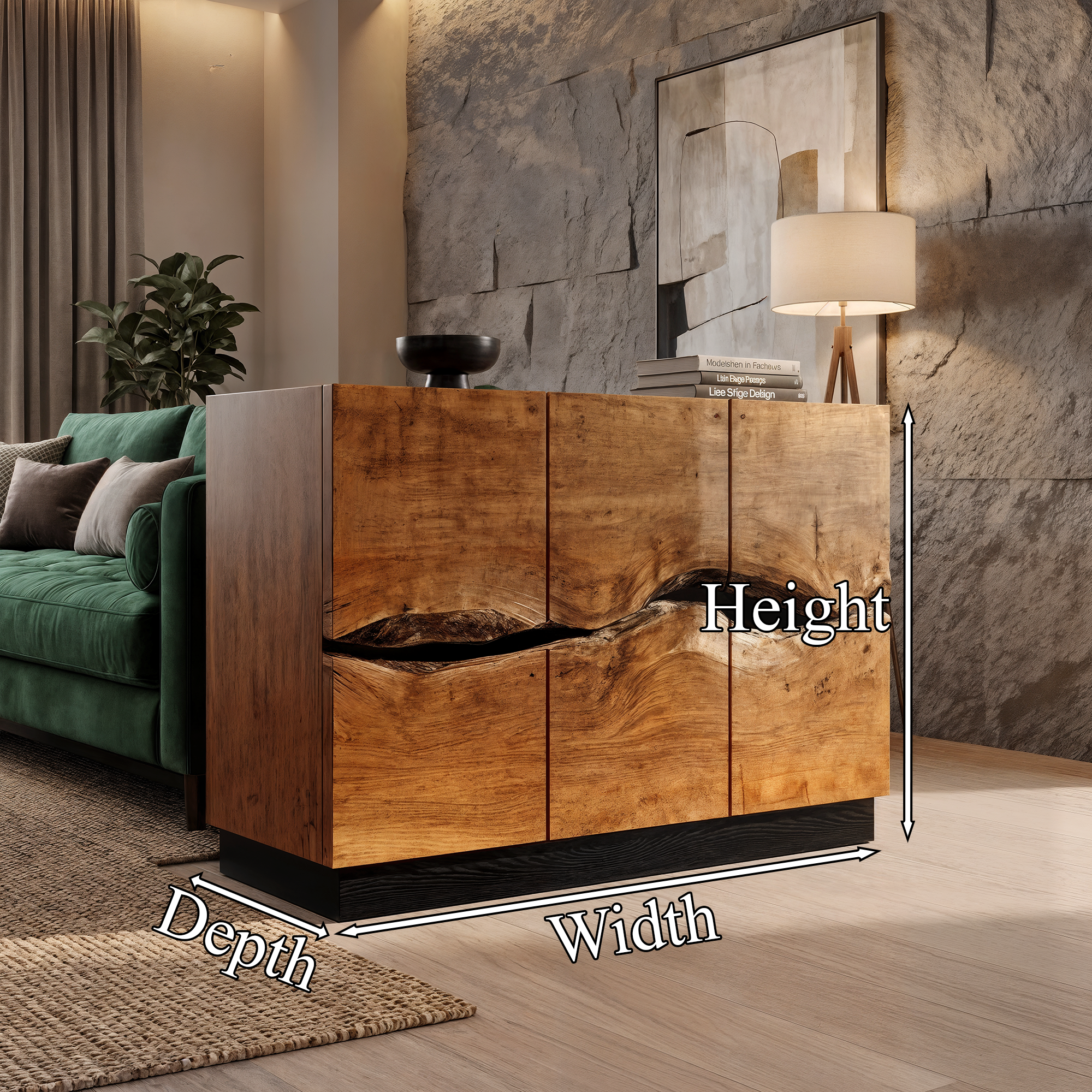 Modern Storage Cabinet With Artistic Carved Wood Doors For Entryway