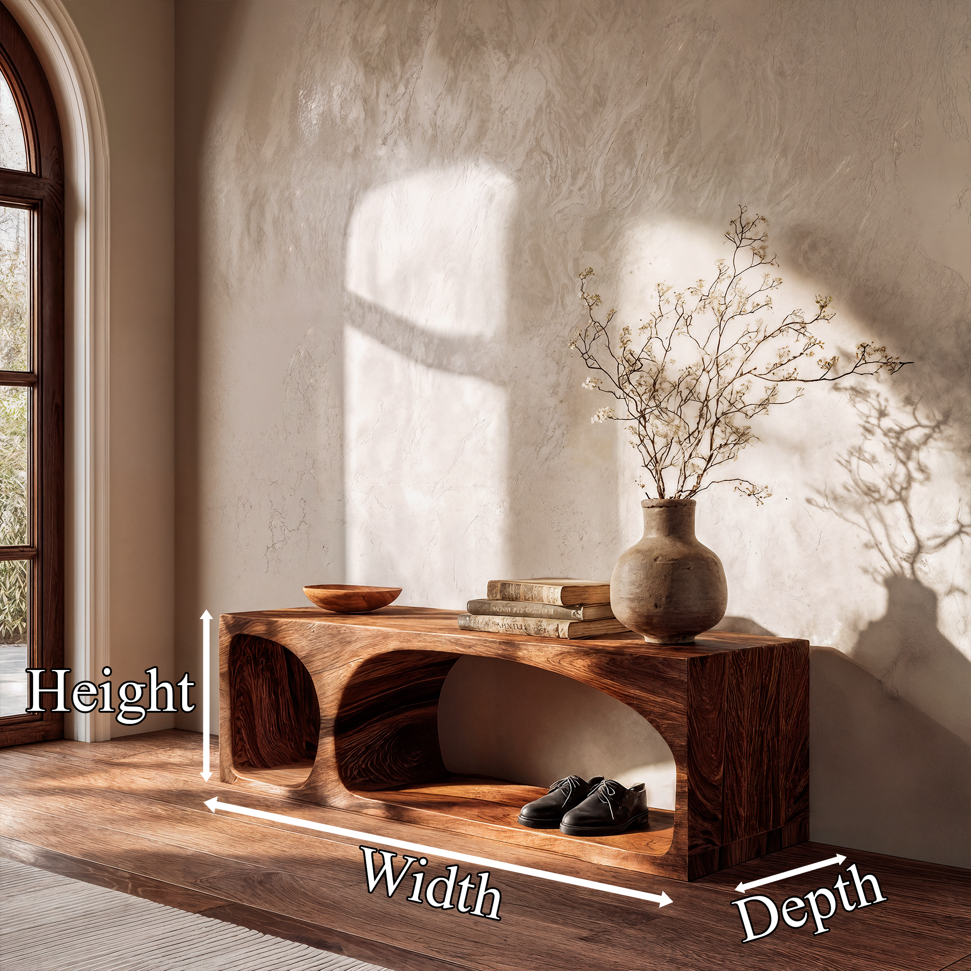 Organic Wooden Shoe Bench For Entryway And Hallway