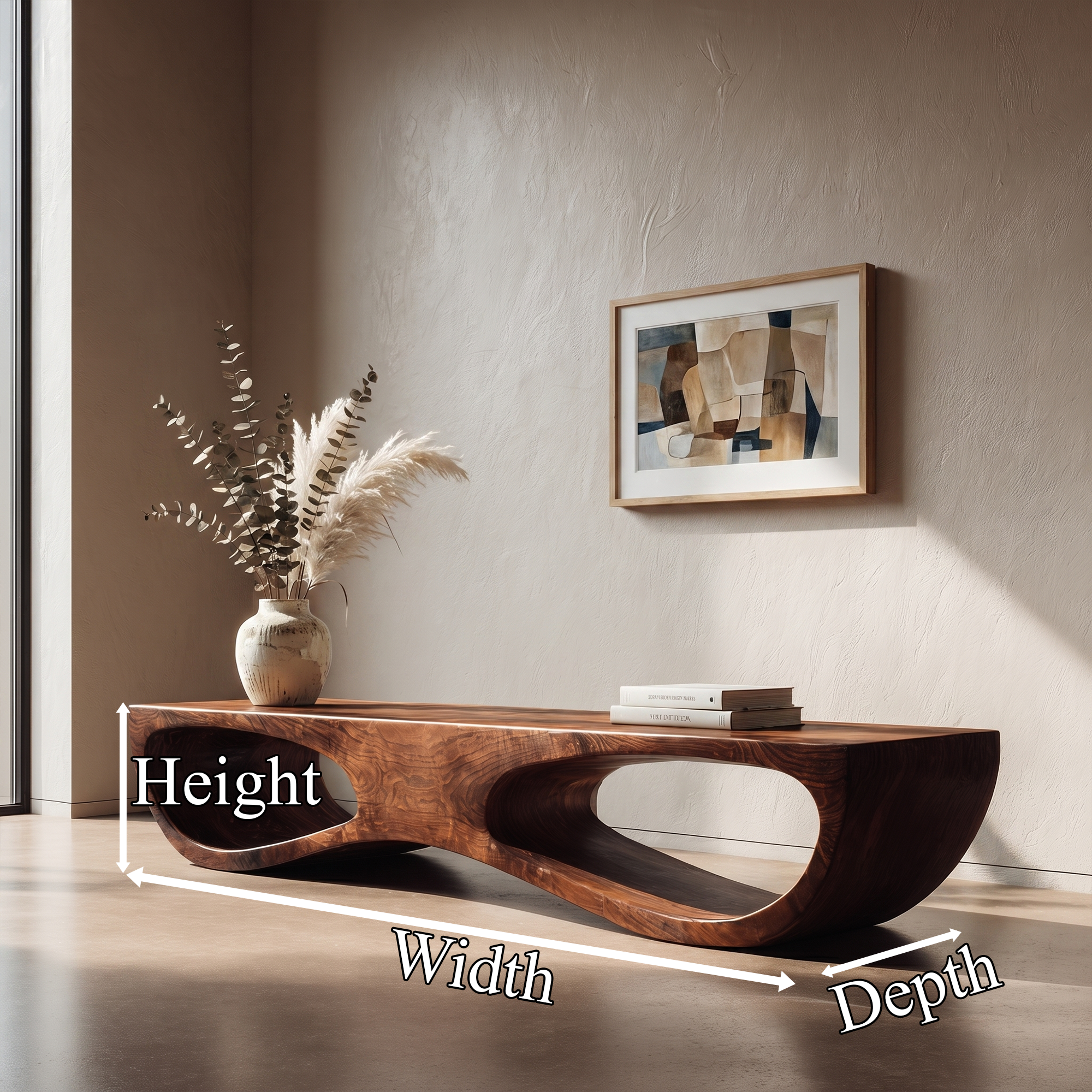 Sculptural Organic Wooden Bench For Entryway Hallway And Living Room