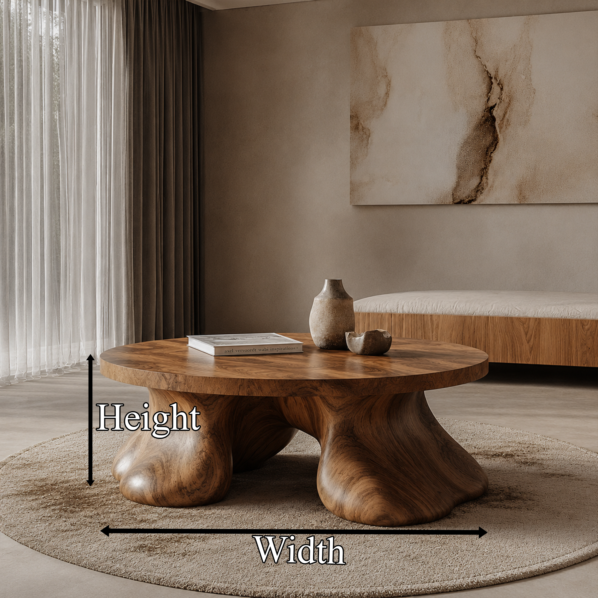 Sculptural Coffee Table With Organic Freeform Top For Living Room