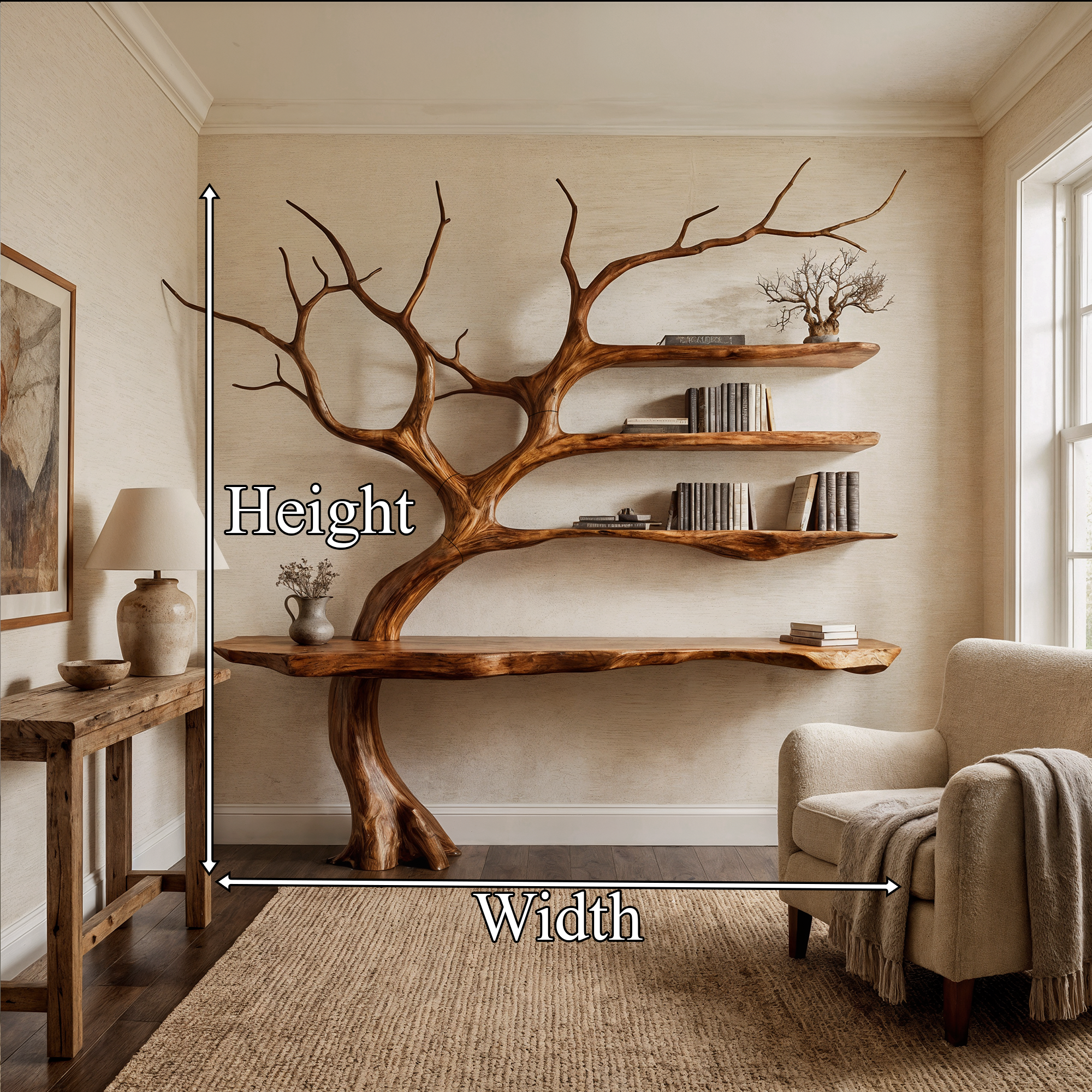 Rustic Console Table Artistic Tree Branch Reading Room