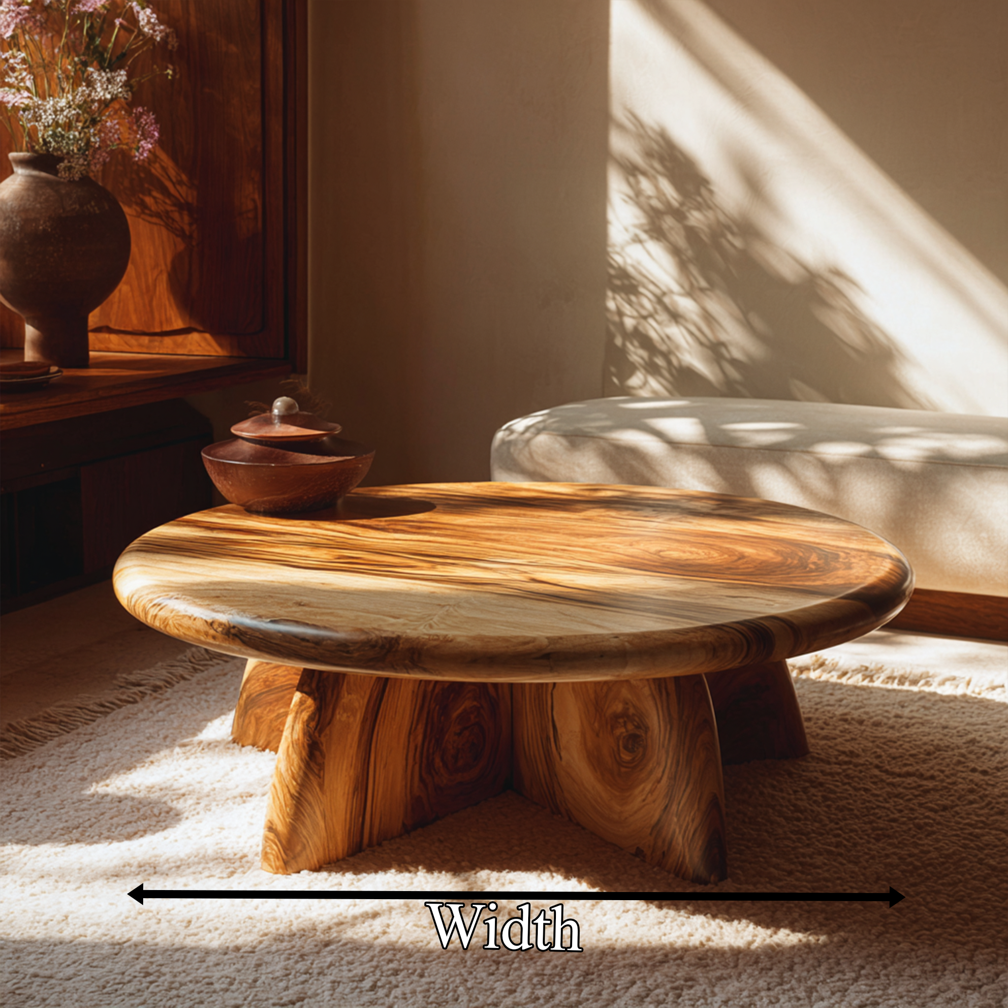 Rustic Coffee Table With Solid Wood Stump Base For Living Room