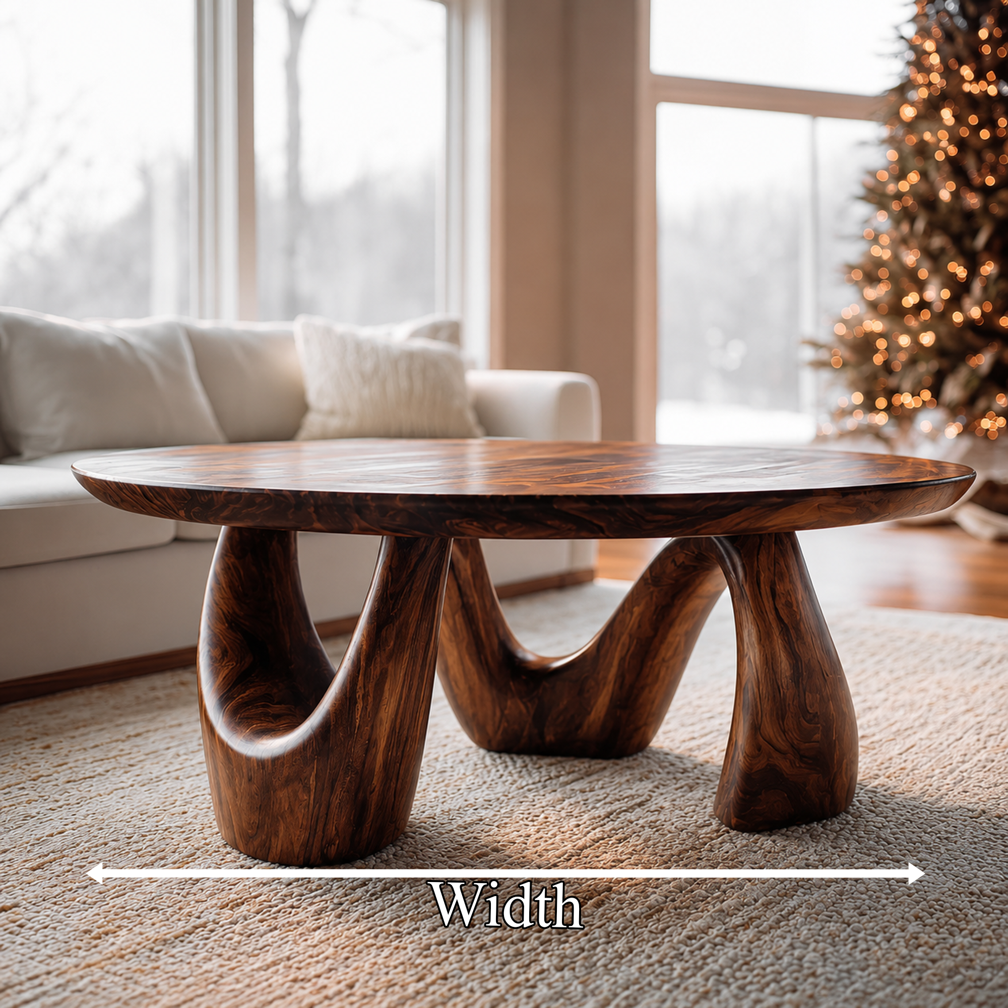 Organic Coffee Table With Freeform Live Edge Top And Sculptural Loop Wood Base For Living Room