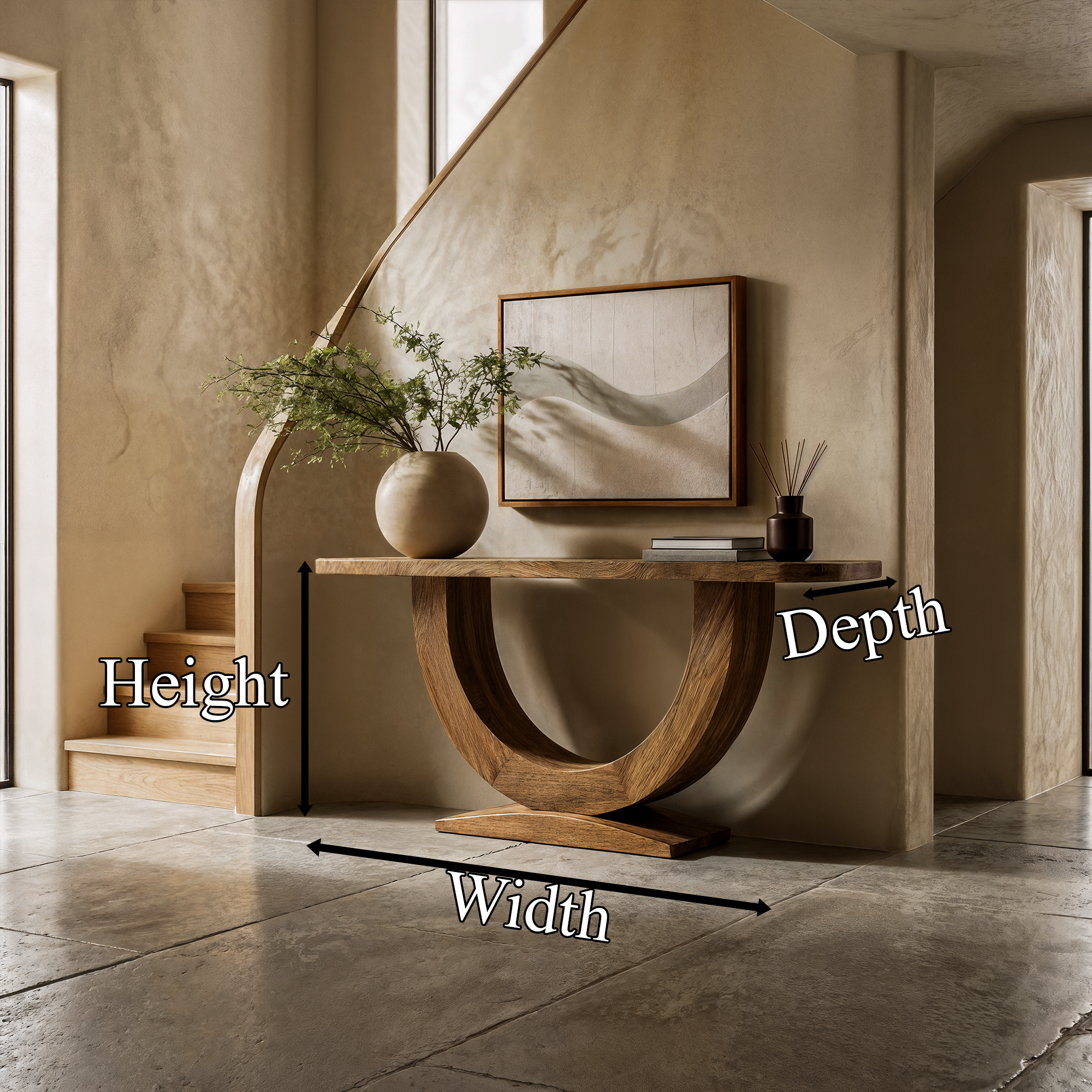 Contemporary Organic Console Table With U Shape Pedestal Base For Entryway And Living Room