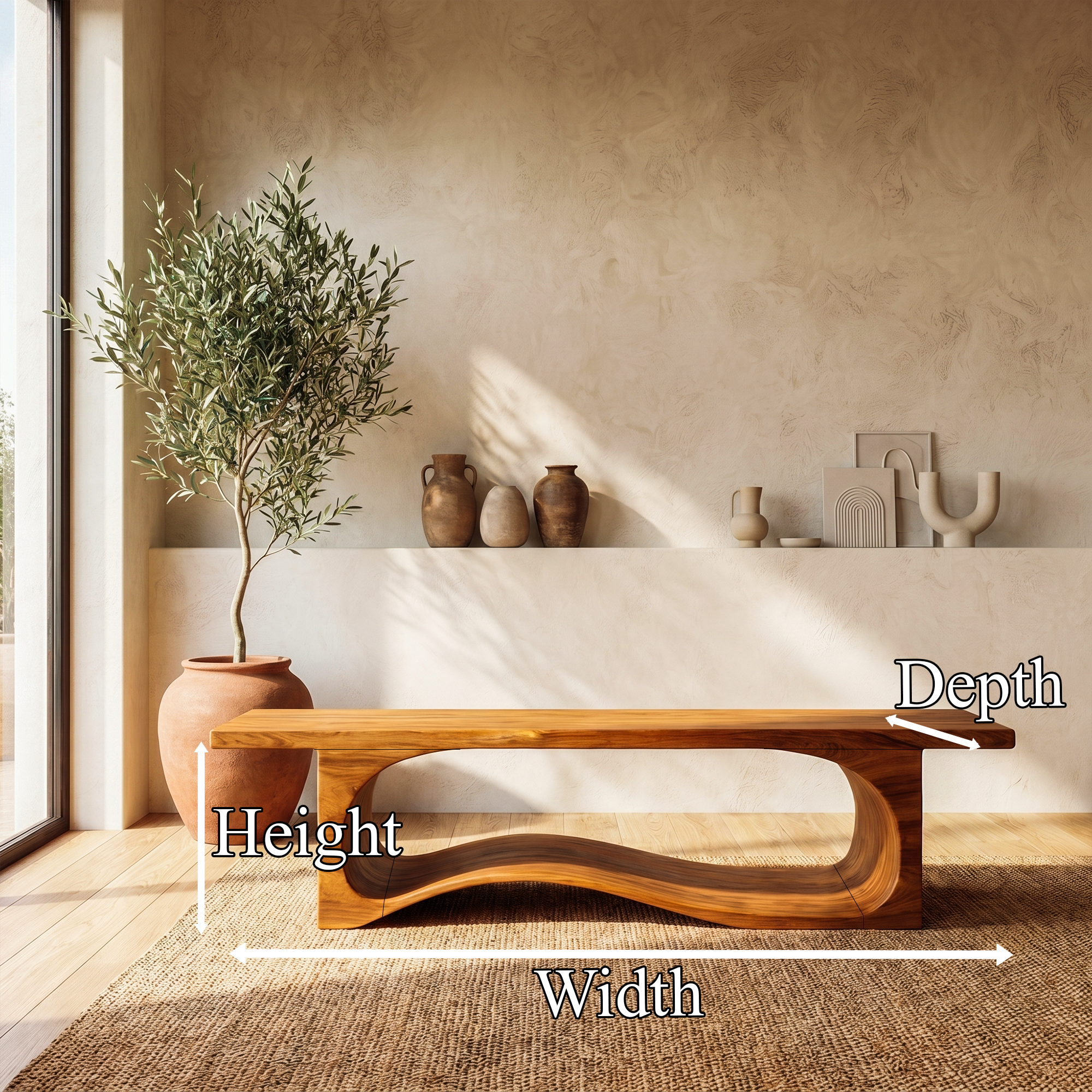 Sculptural Bench With Wave Design For Entryway