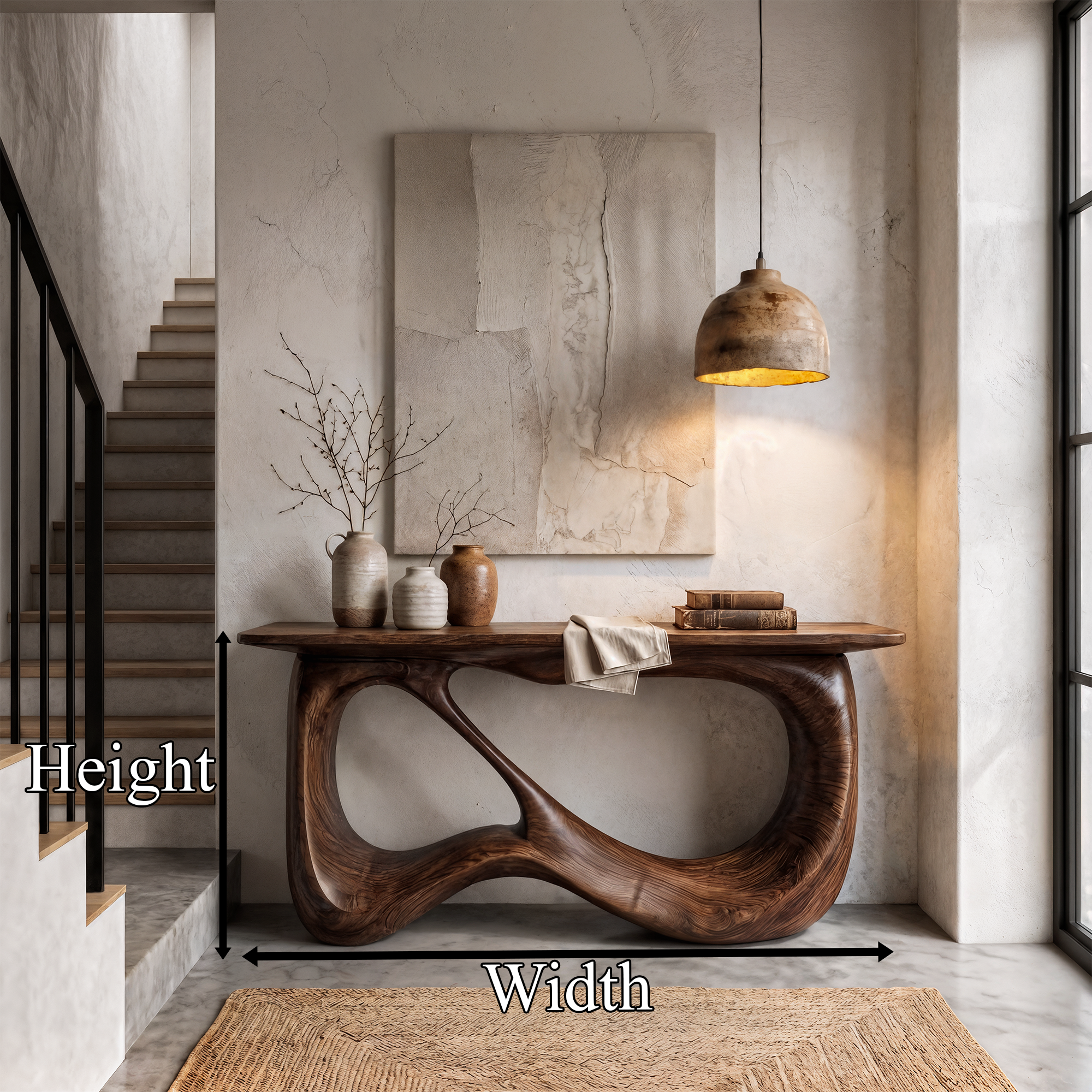 Minimalist Console Table With Flowing Loop Wood Base For Entryway