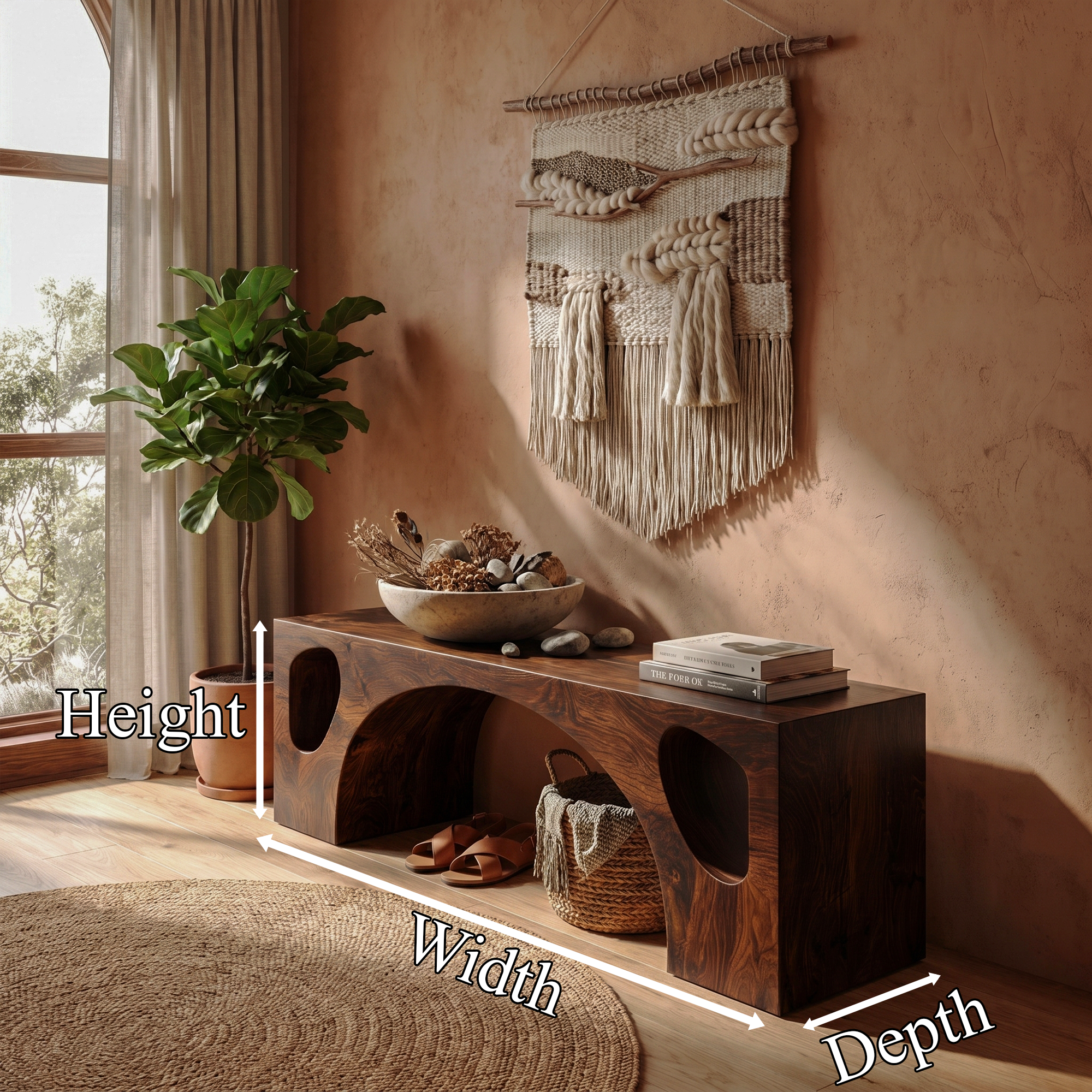 Modern Organic Bench With Sculptural Arch Base For Entryway