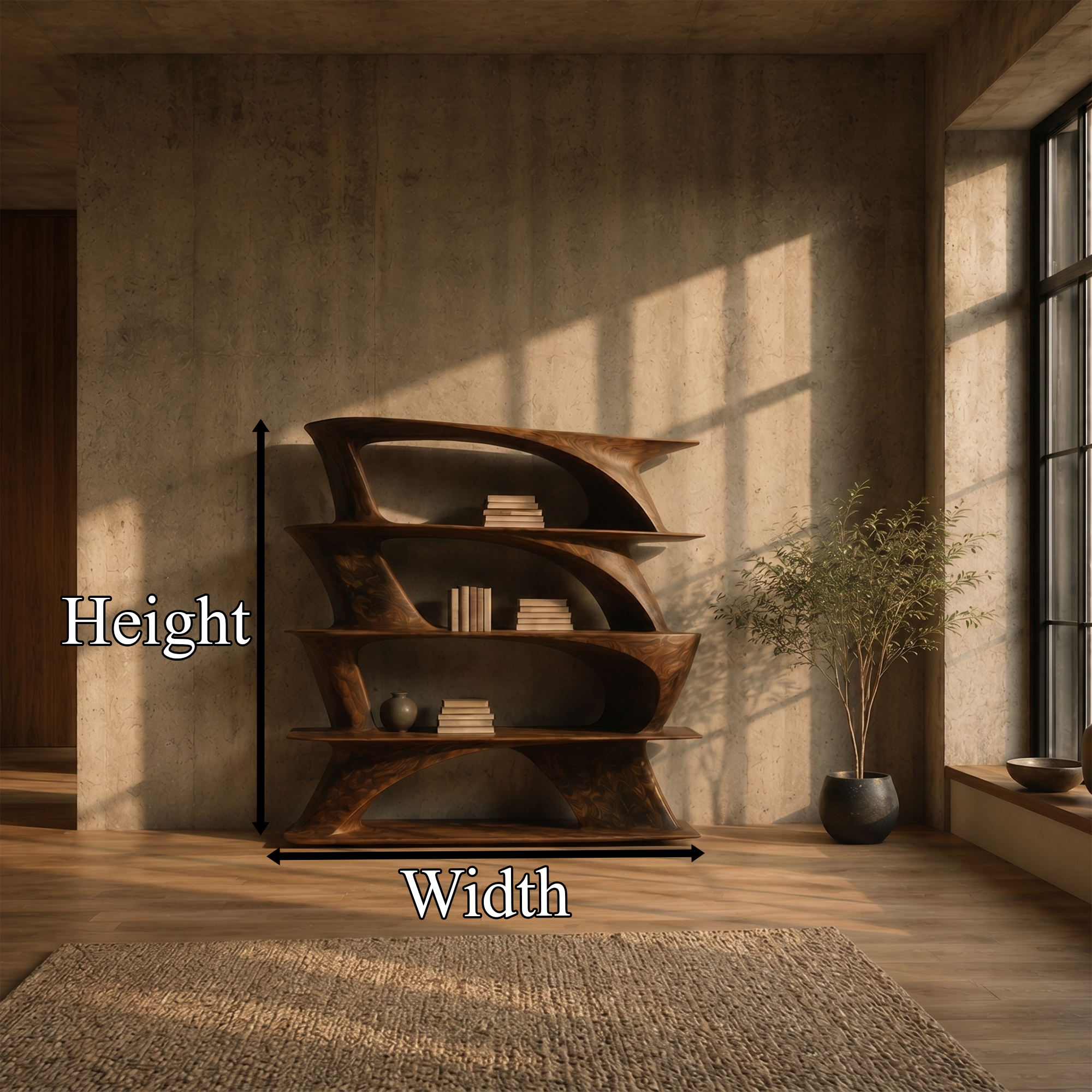 Organic Sculptural Bookshelf With Asymmetrical Open Shelves For Living Room