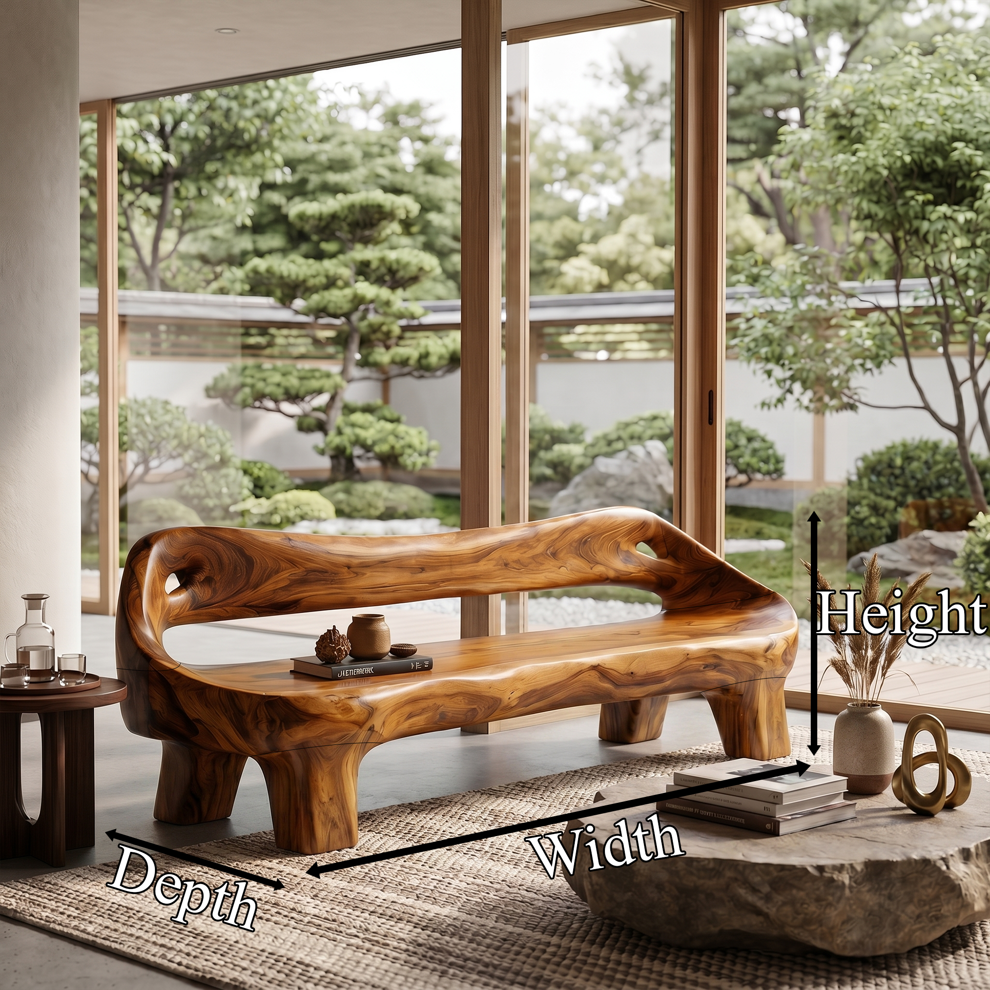 Organic Sculptural Sofa Frame With Curved Solid Wood Design For Living Room