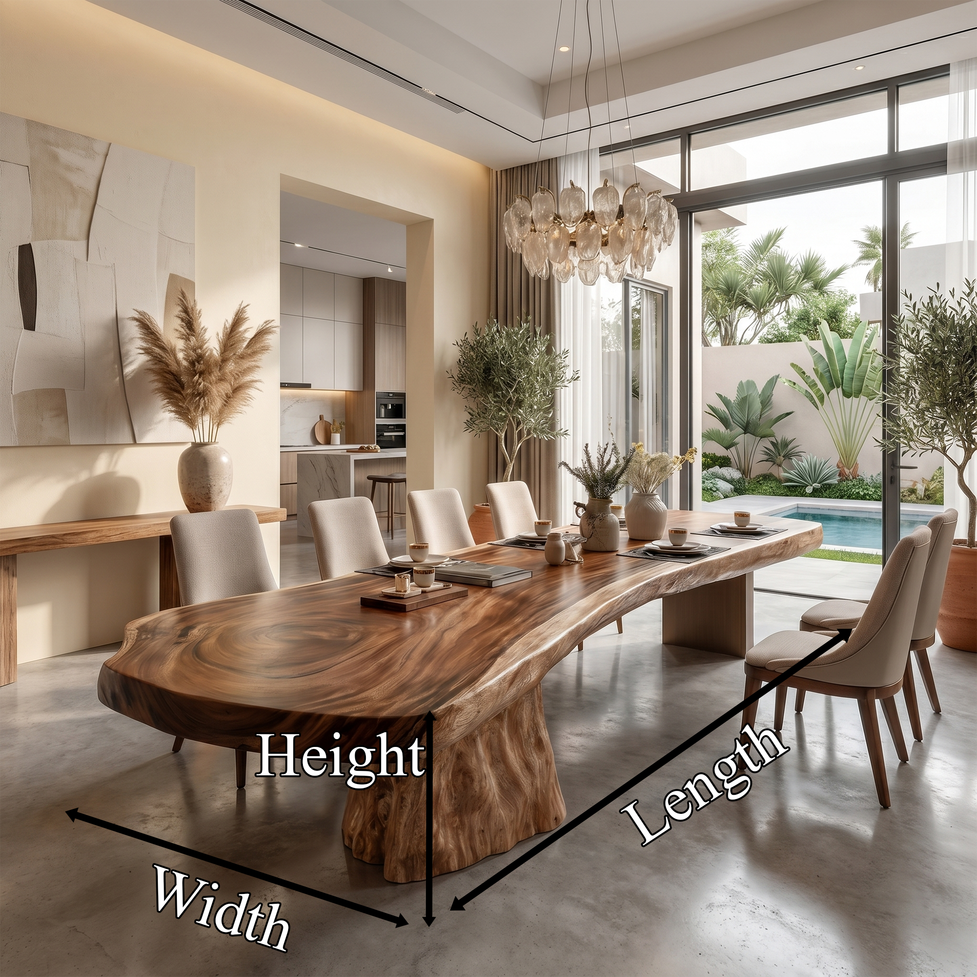 Organic Sculptural Dining Table With Live Edge Solid Wood Top And Pedestal Base For Dining Room