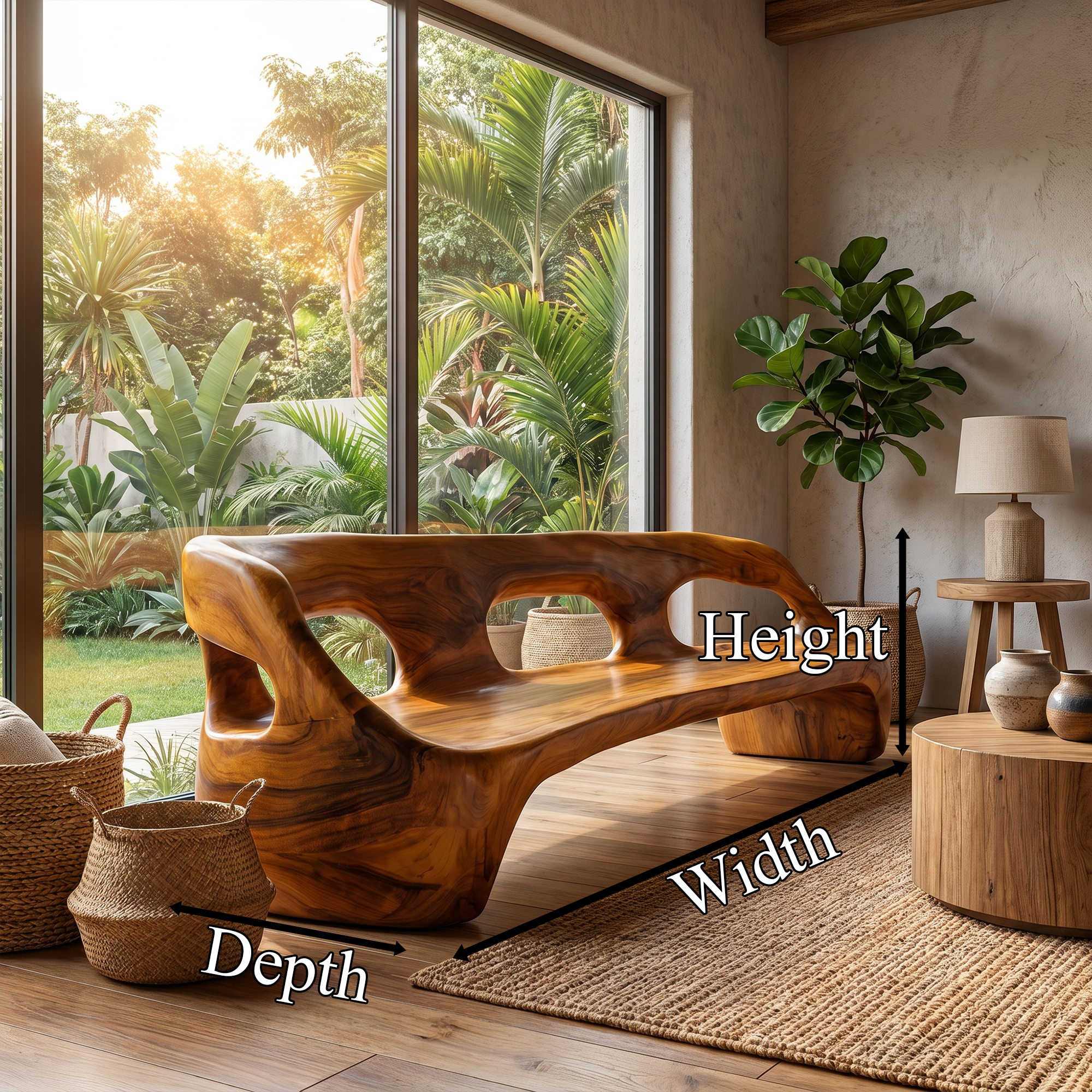 Contemporary Sculptural Sofa Frame With Curved Solid Wood Design For Living Room