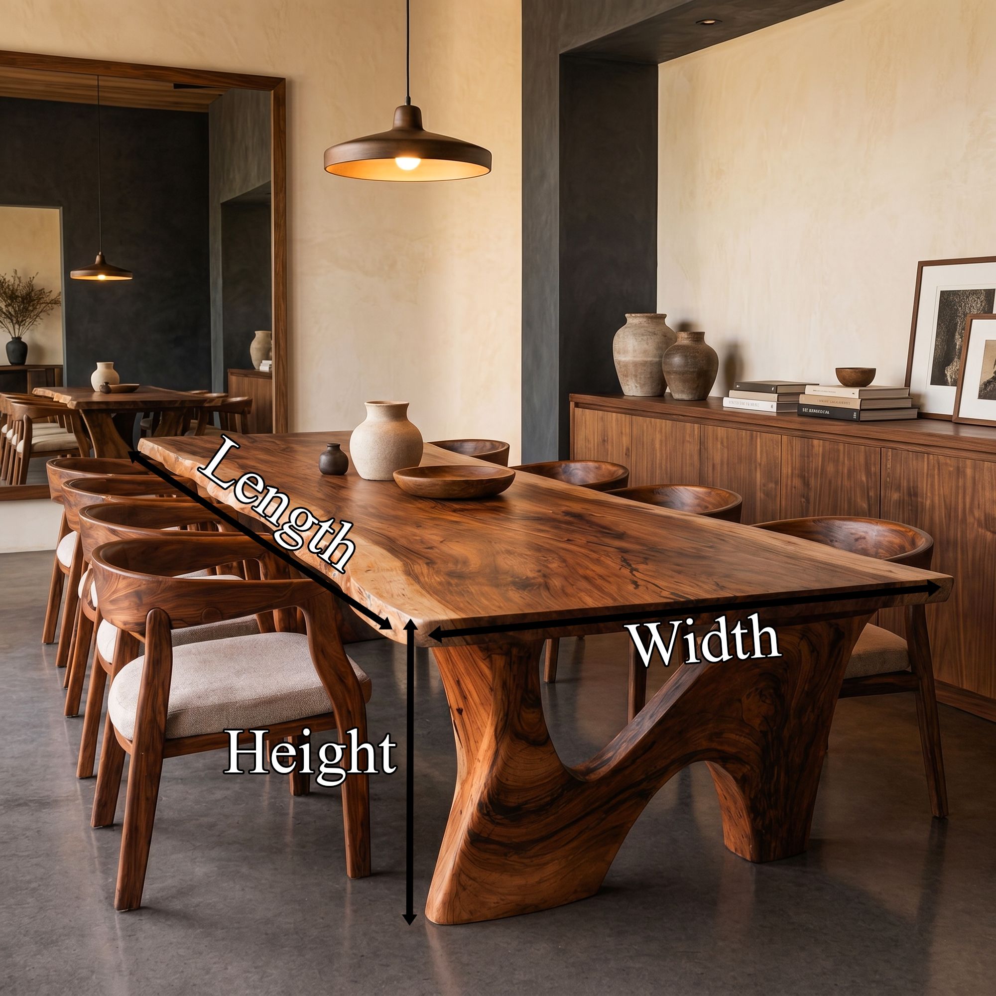 Rustic Modern Dining Table With Solid Wood Top And Sculptural Curved Base For Dining Room