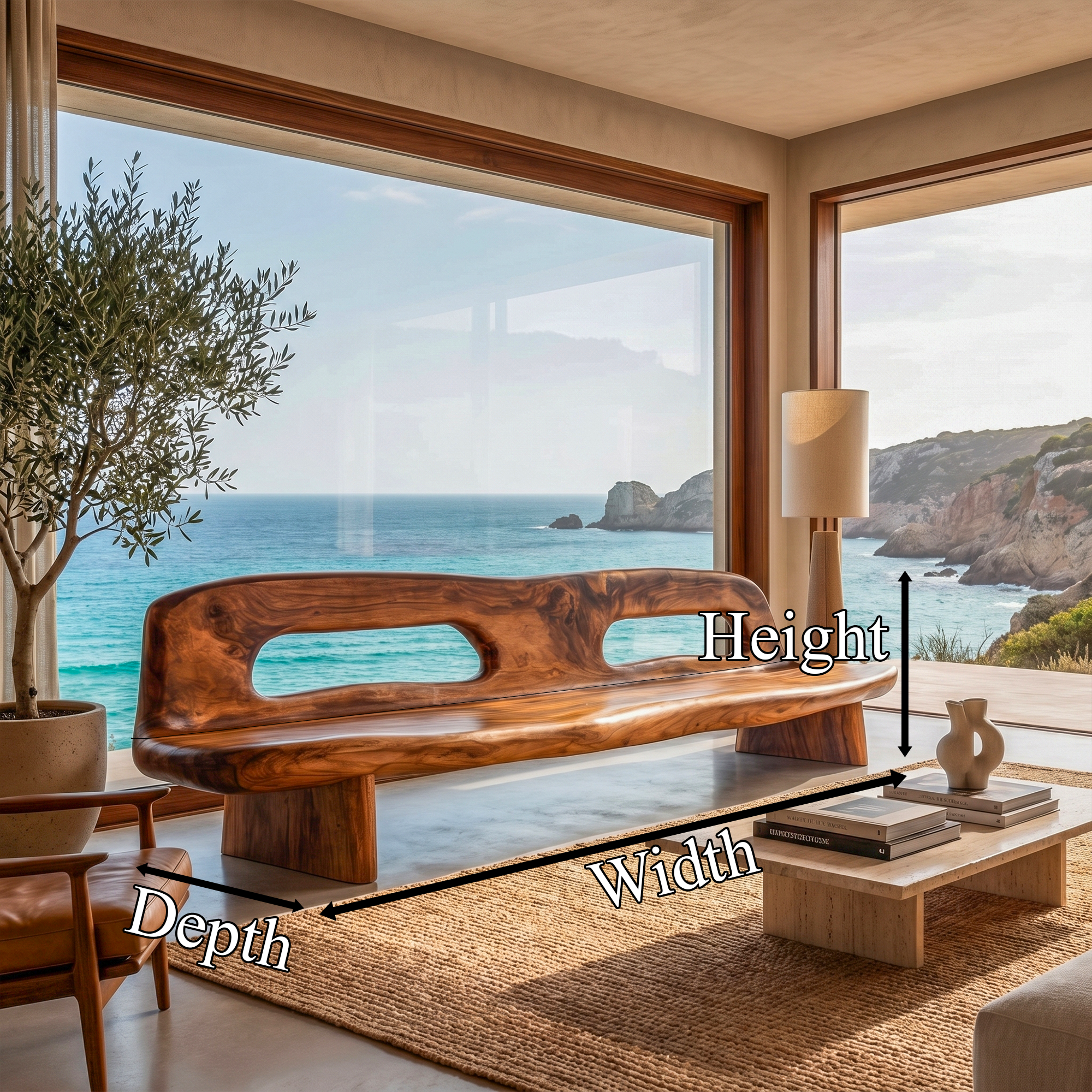 Coastal Organic Sofa Frame With Sculptural Solid Wood Design For Living Room