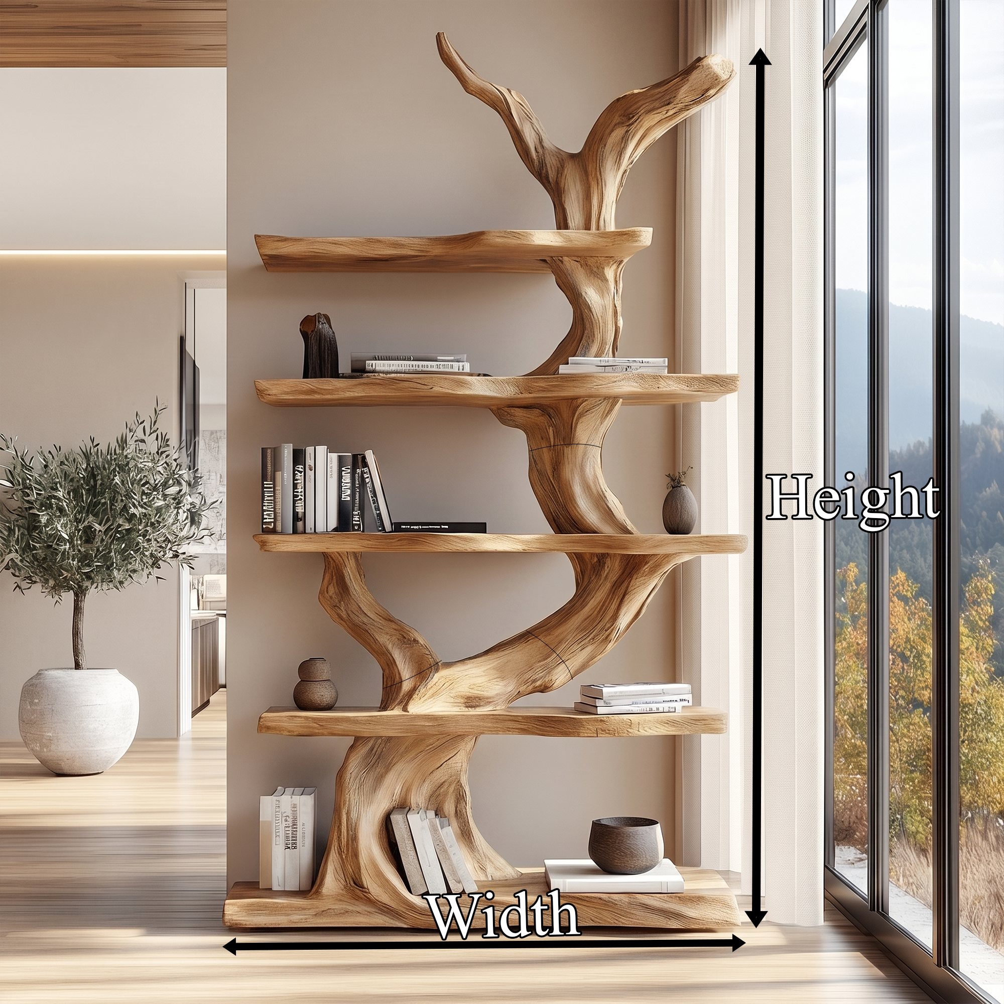 Organic Tree Bookshelf With Sculptural Branch Design And Open Display Shelves For Living Room