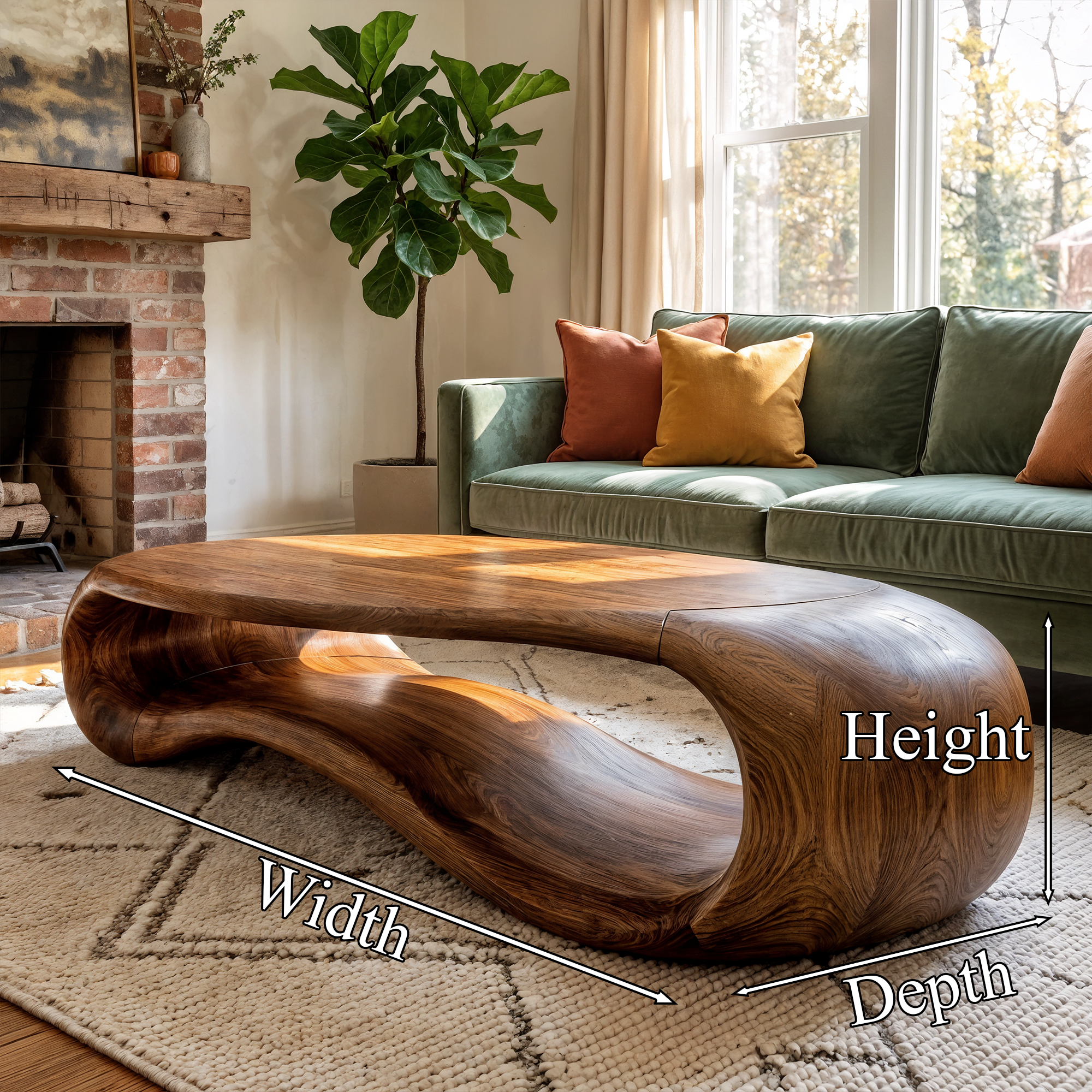 Modern Sculptural Solid Wood Coffee Table For Living Room
