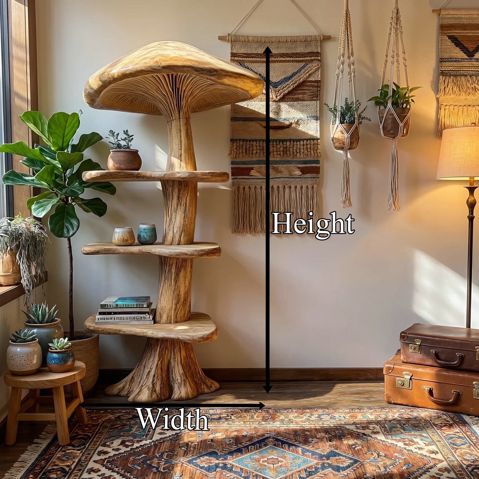 Organic Mushroom Bookshelf With Handcrafted Solid Wood Shelves For Living Room