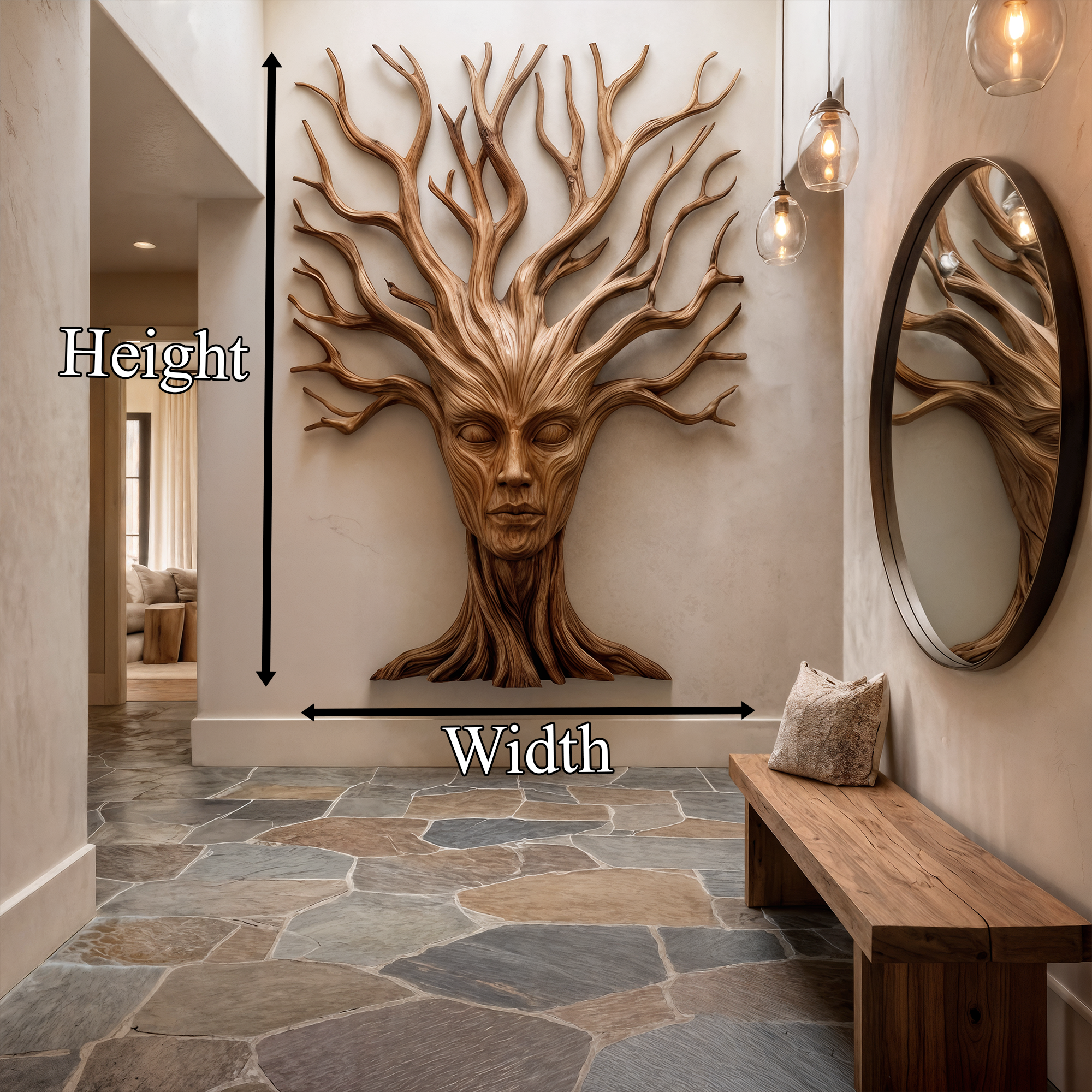 Mystical Tree Spirit Wooden Wall Art With Sculptural Face Design For Entryway And Living Room