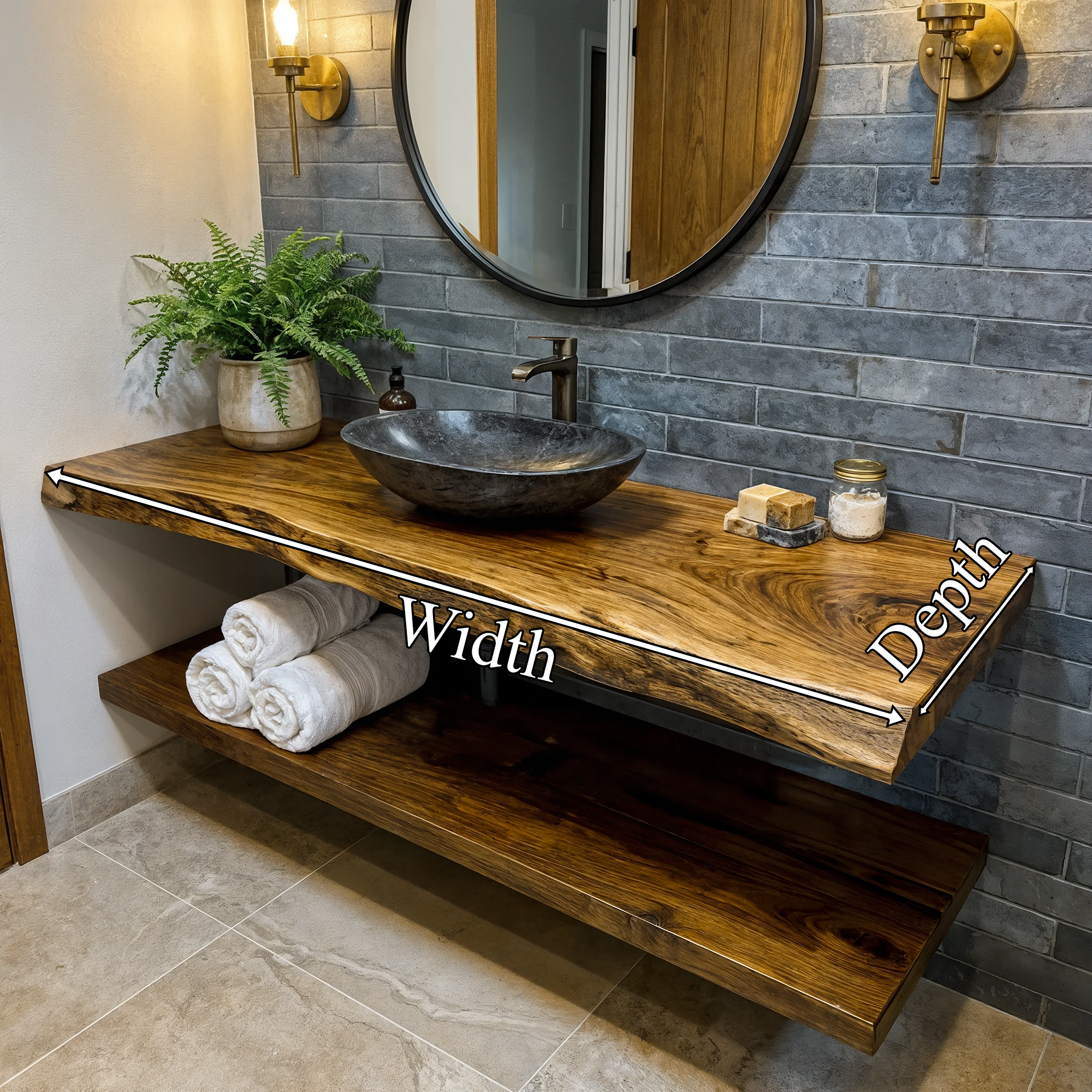 Mid Century Bathroom Vanity Shelf Curved Edge Wood Bathroom Look