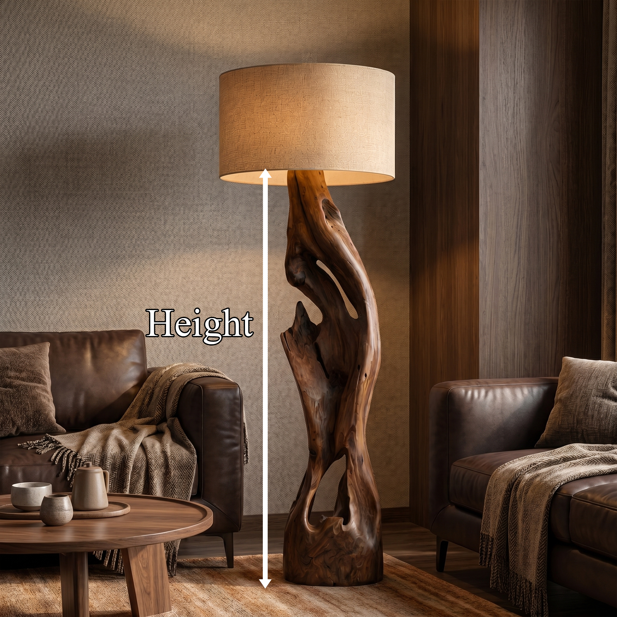 Sculptural Floor Lamp With Solid Wood Open Form Design For Living Room