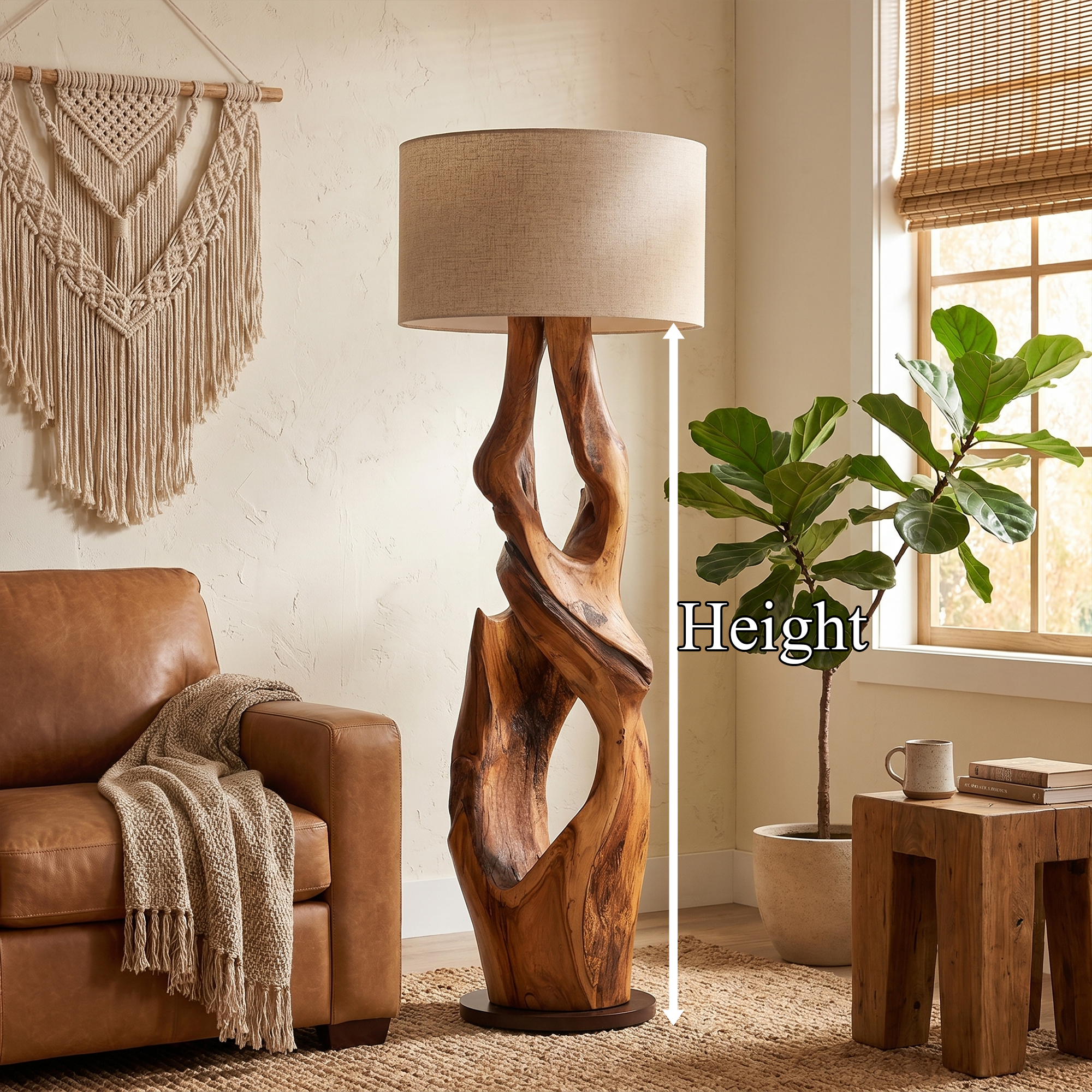 Contemporary Organic Floor Lamp With Artistic Hollow Wood Structure For Living Room