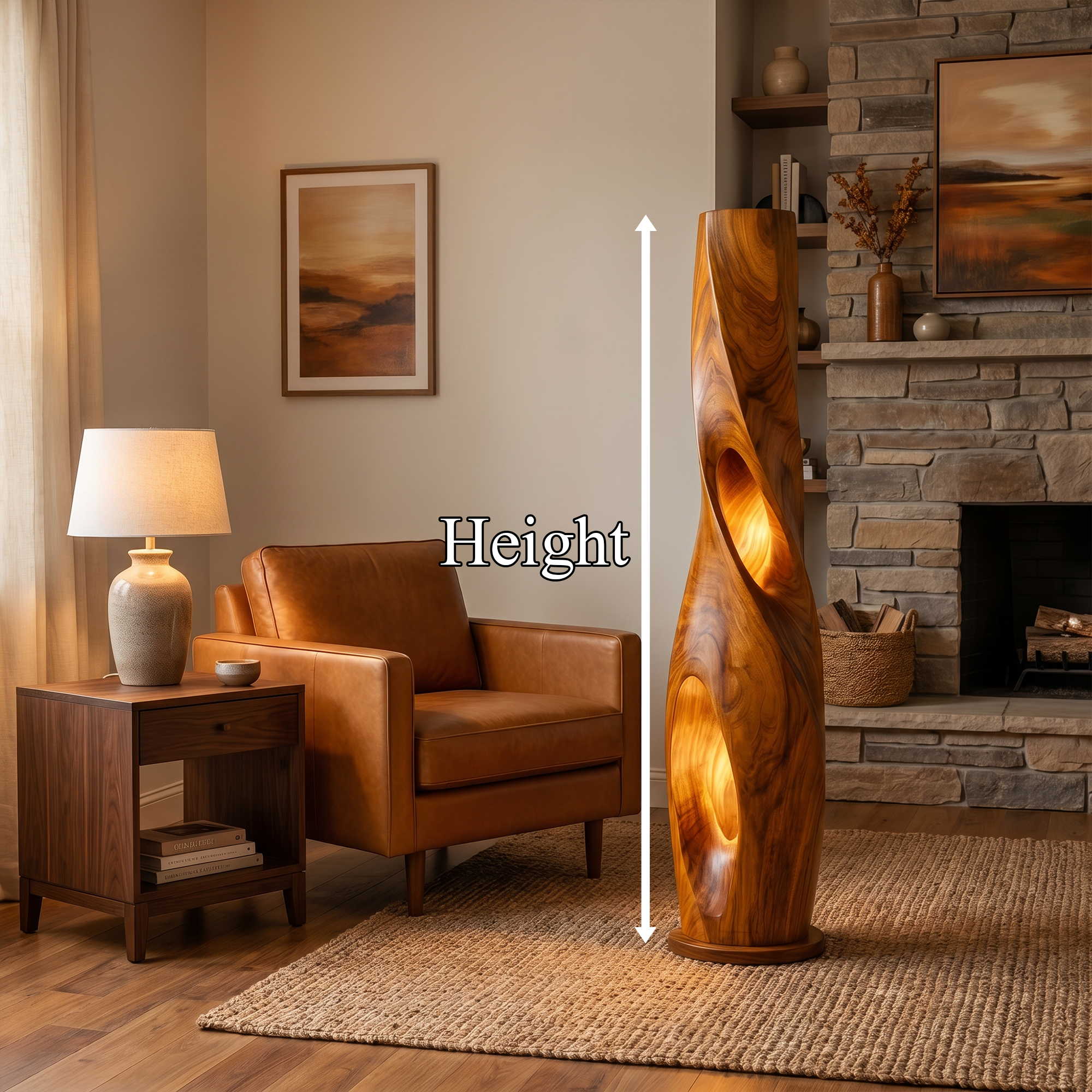 Modern Sculptural Floor Lamp With Hollow Solid Wood Design For Living Room