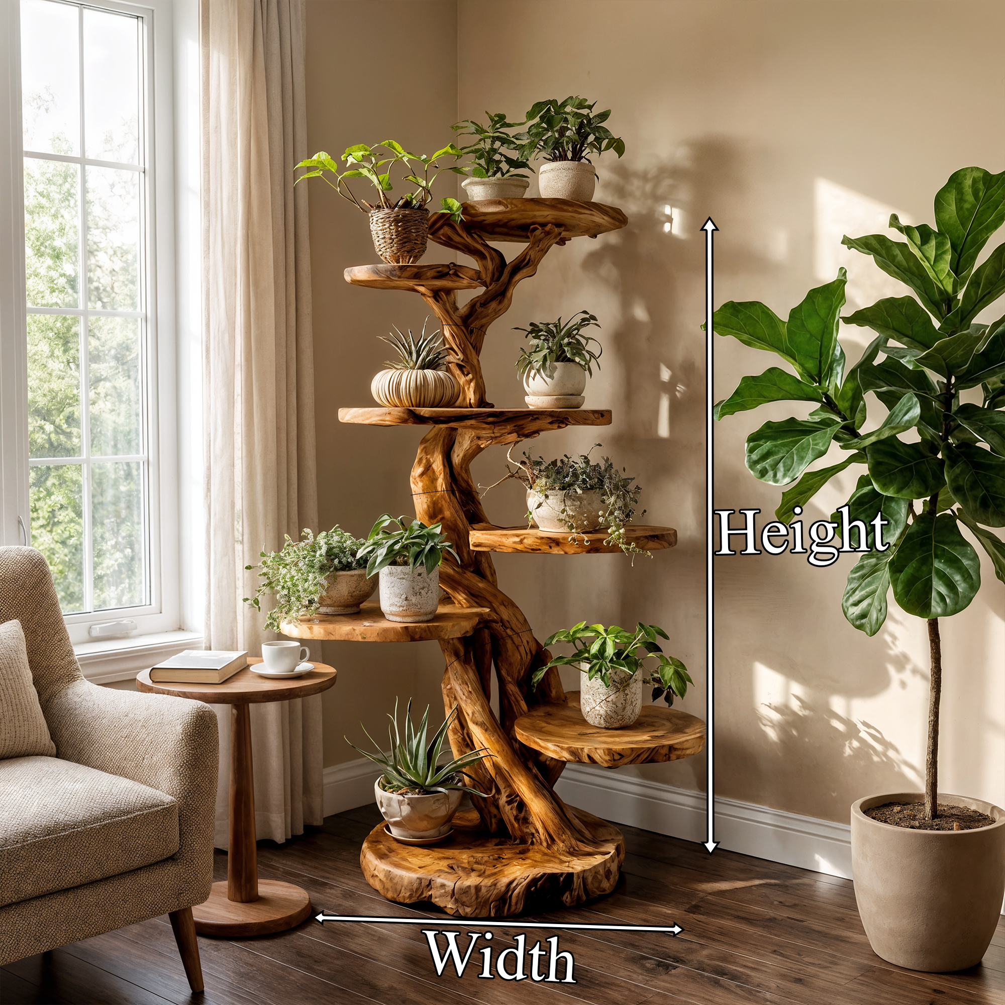 Rustic Tree Plant Shelf Natural Interior Design Home Decor