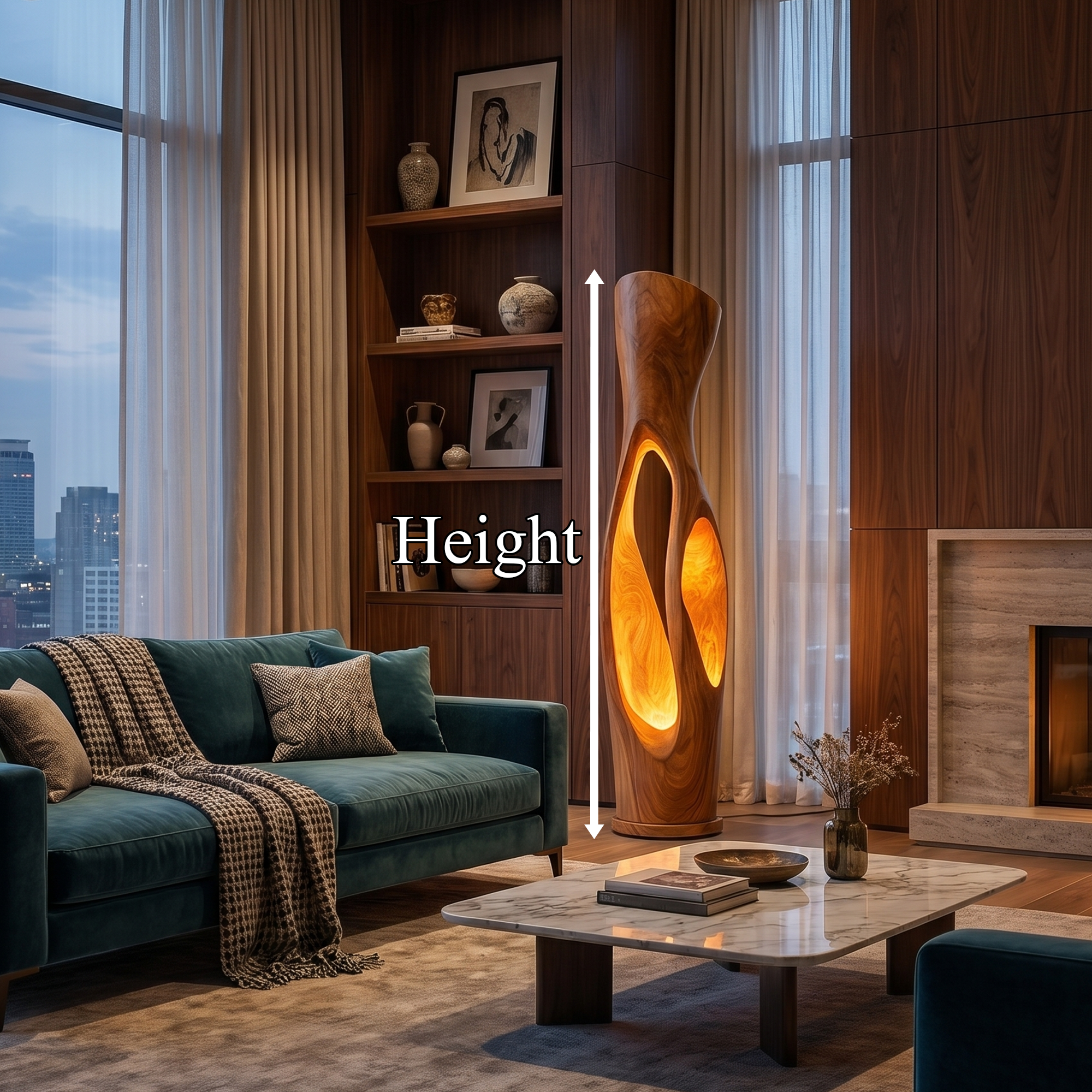 Modern Organic Floor Lamp With Illuminated Hollow Wood Design For Living Room