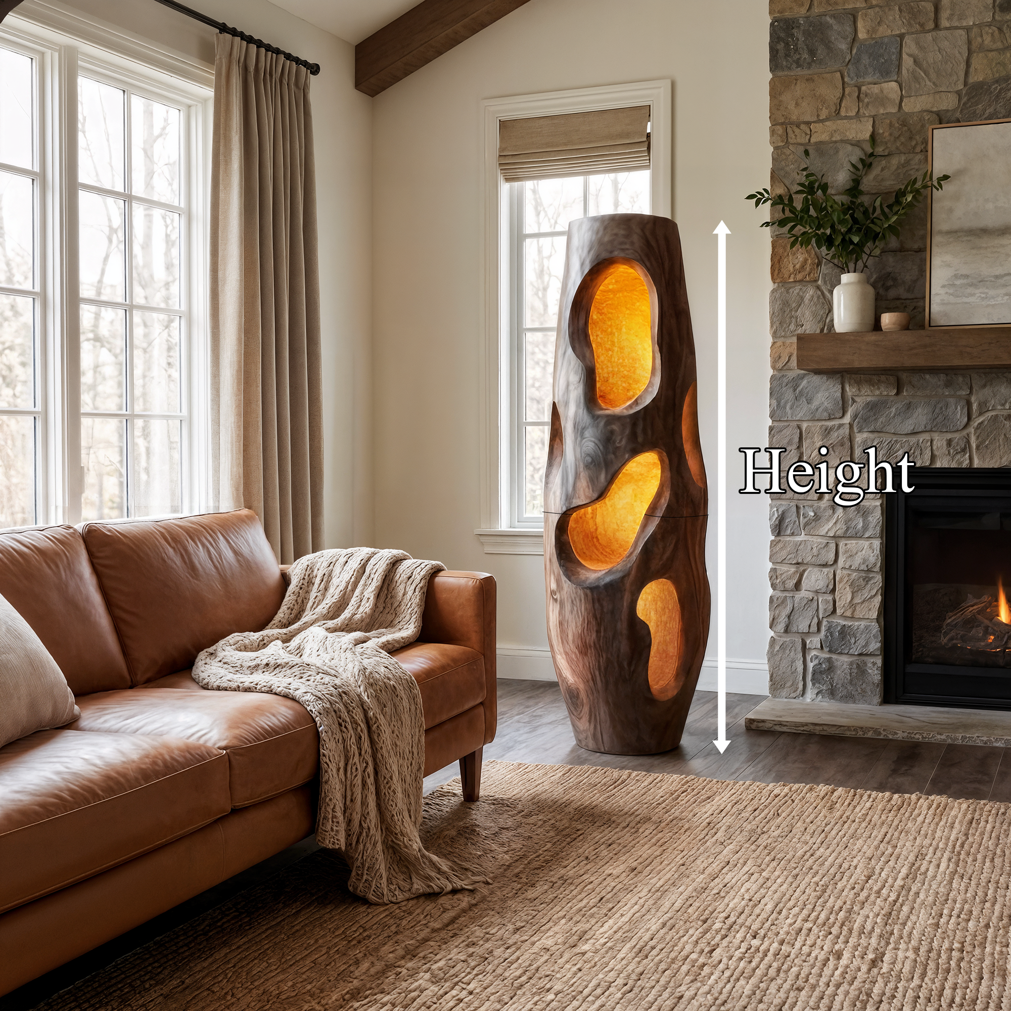 Sculptural Floor Lamp Natural Wood Form For Living Room