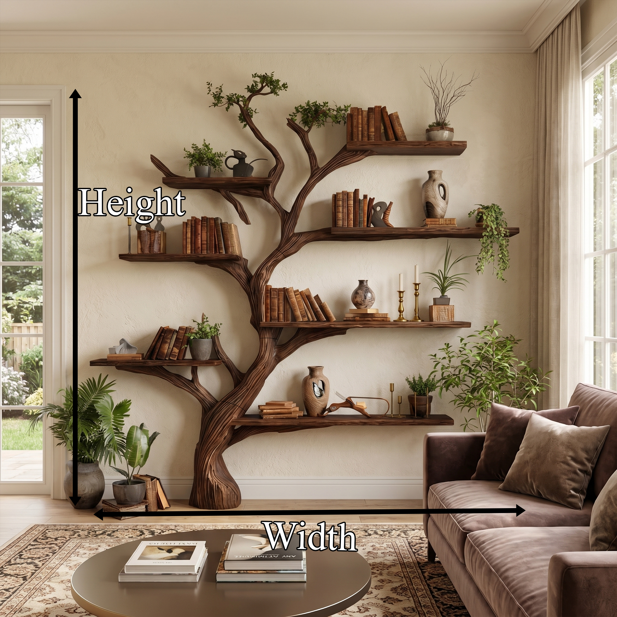 Rustic Handcrafted Tree Bookshelf For Living Room