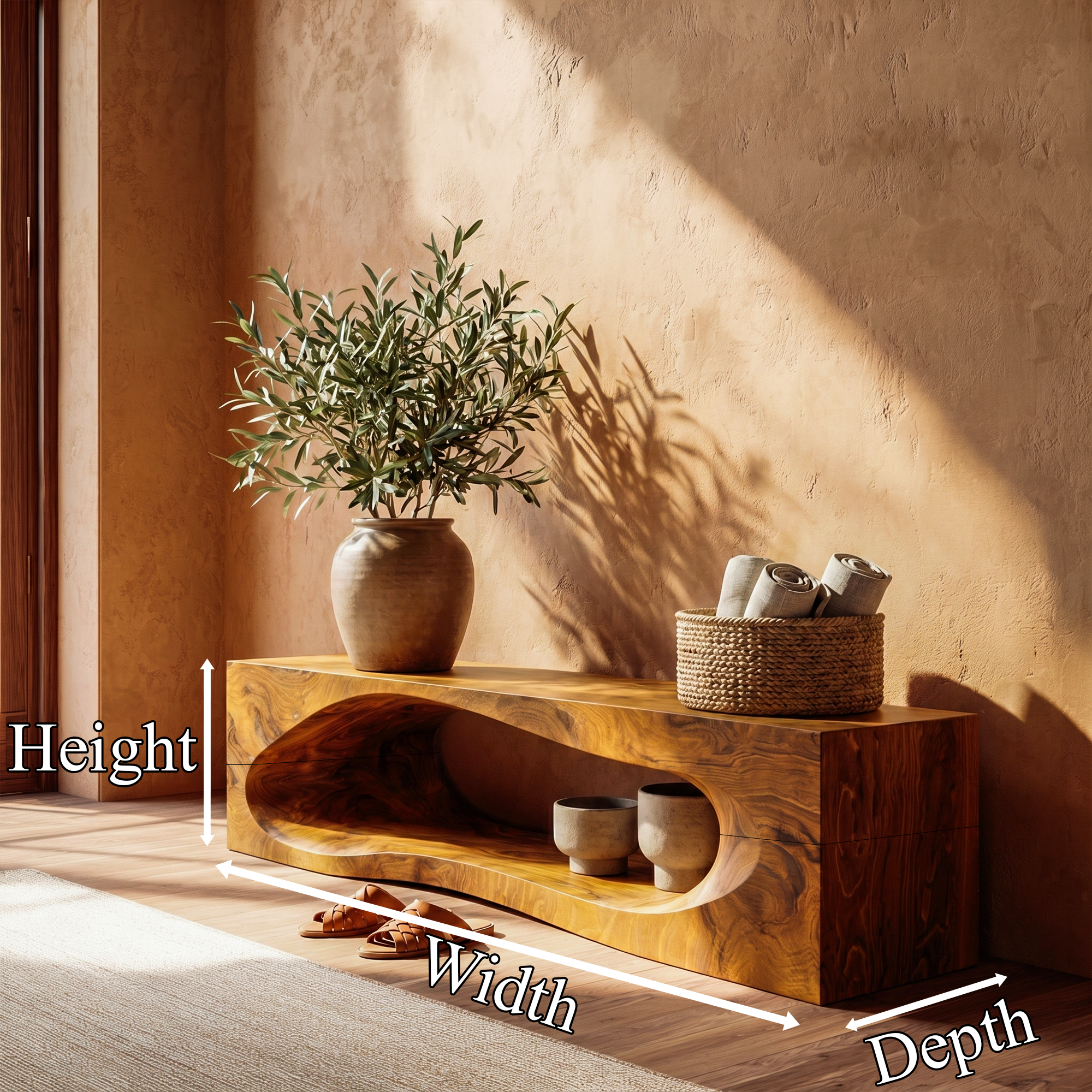 Rustic Bench With Built In Storage Shelf For Entryway