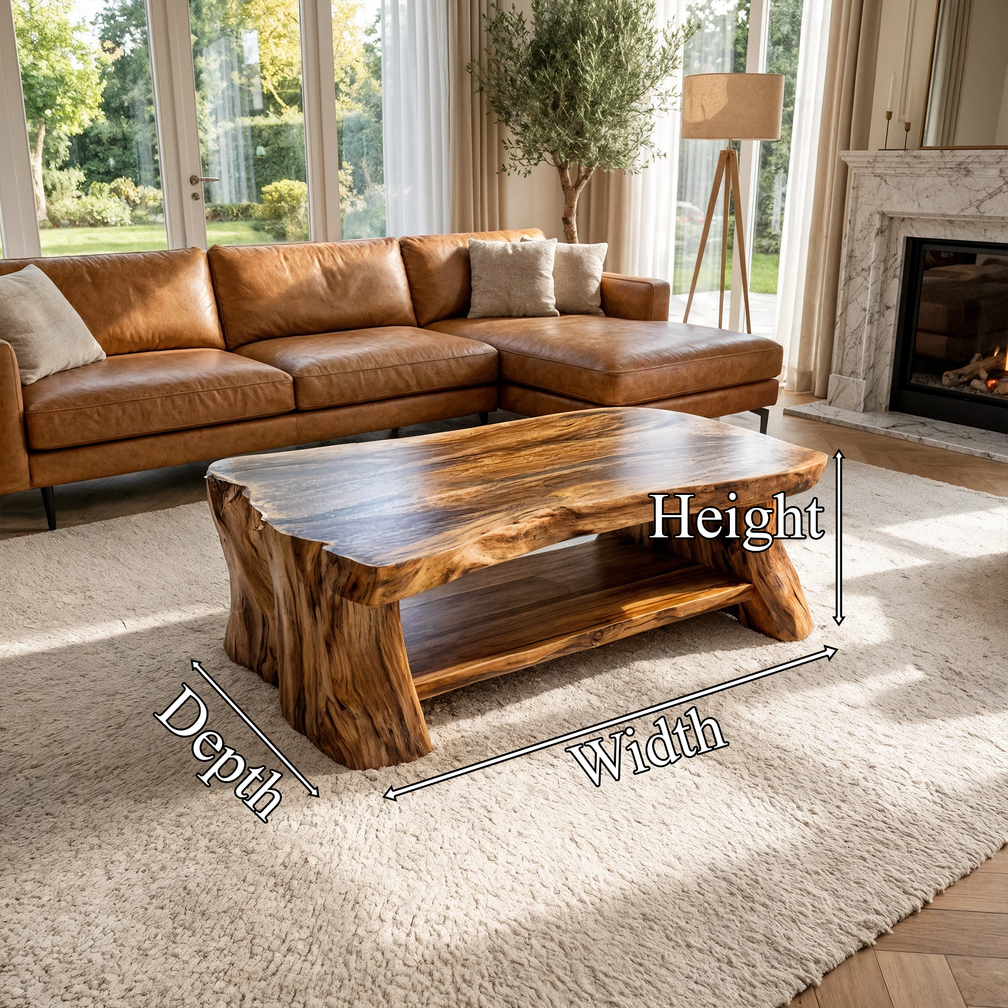 Rustic Slab Wood Coffee Table Living Room