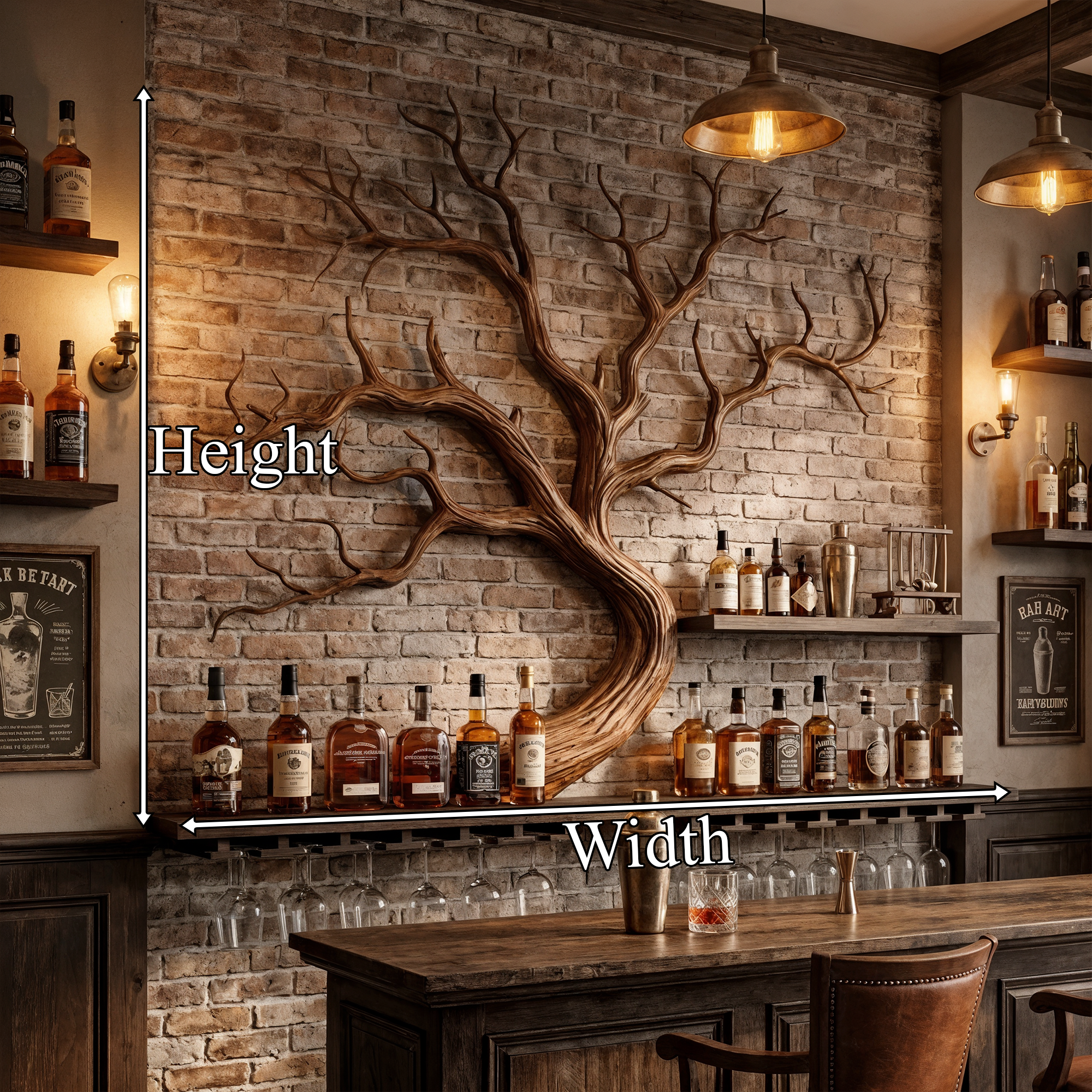 Artistic Tree Branch Wine Rack Wooden Wall Shelf For Kitchen Dining Room Bar