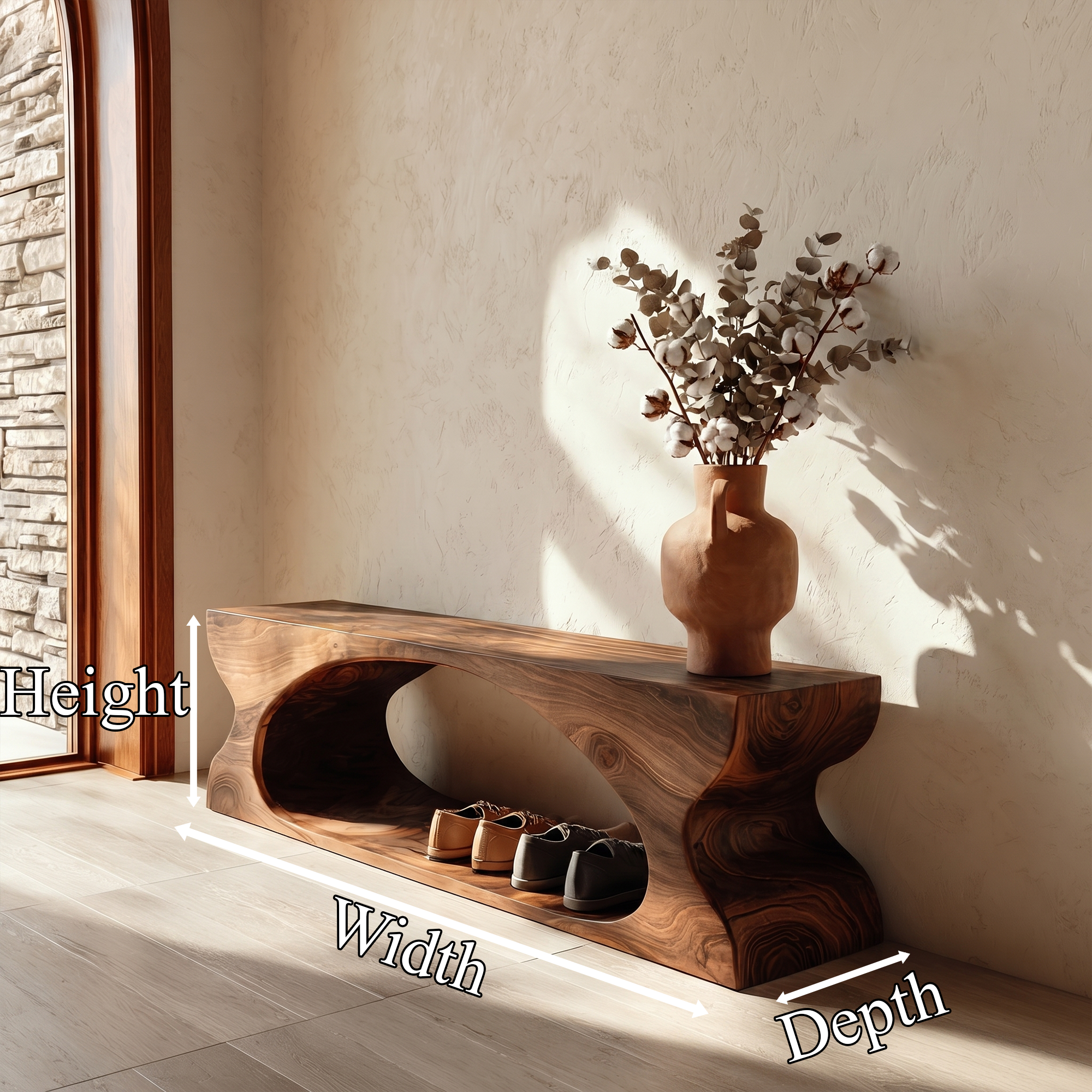 Modern Sculptural Wooden Bench With Organic Design For Entryway And Living Room