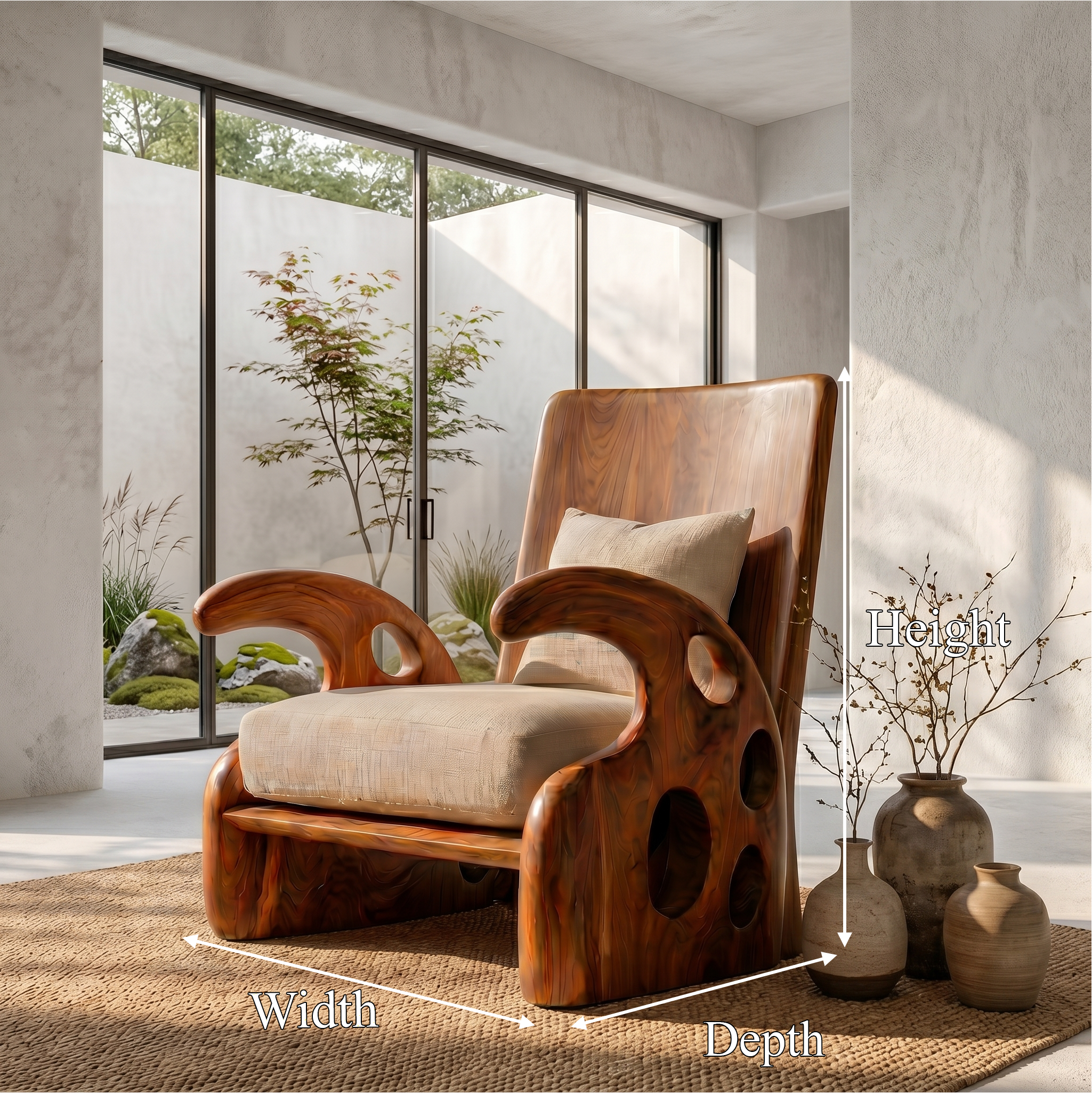 Organic Wooden Armchair For Reading Corner And Living Room