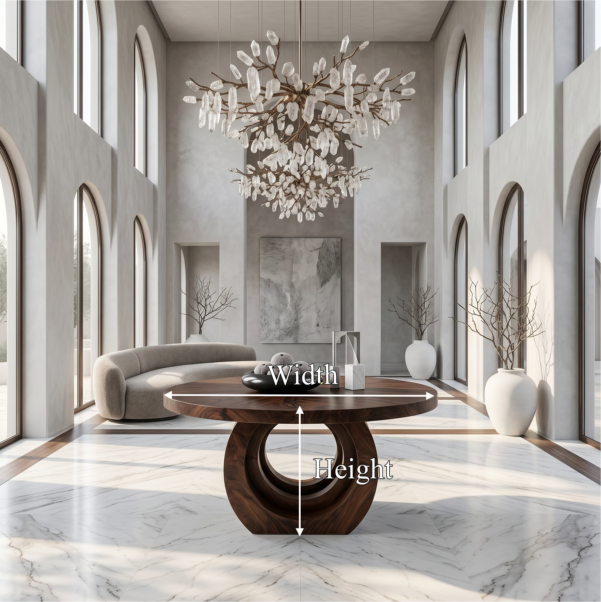 Contemporary Round Foyer Table With Sculptural Open Ring Base For Entryway And Hallway